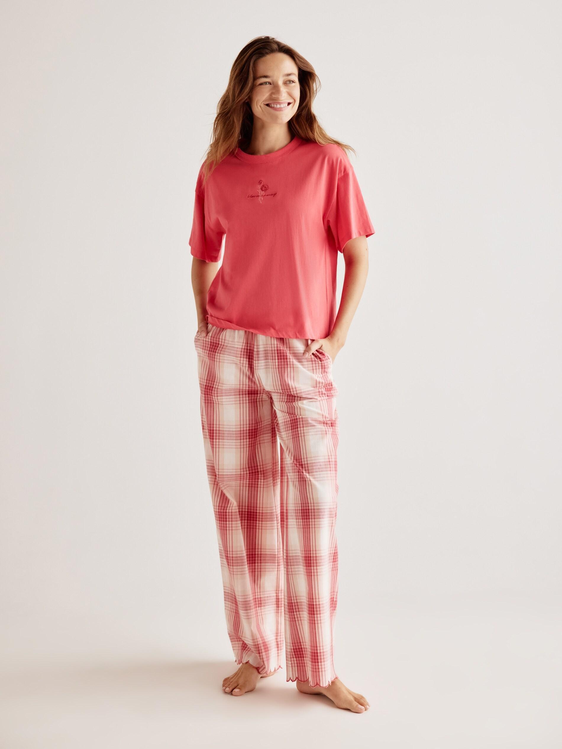 Red Two Piece Cotton Pyjama Set, Red, medium