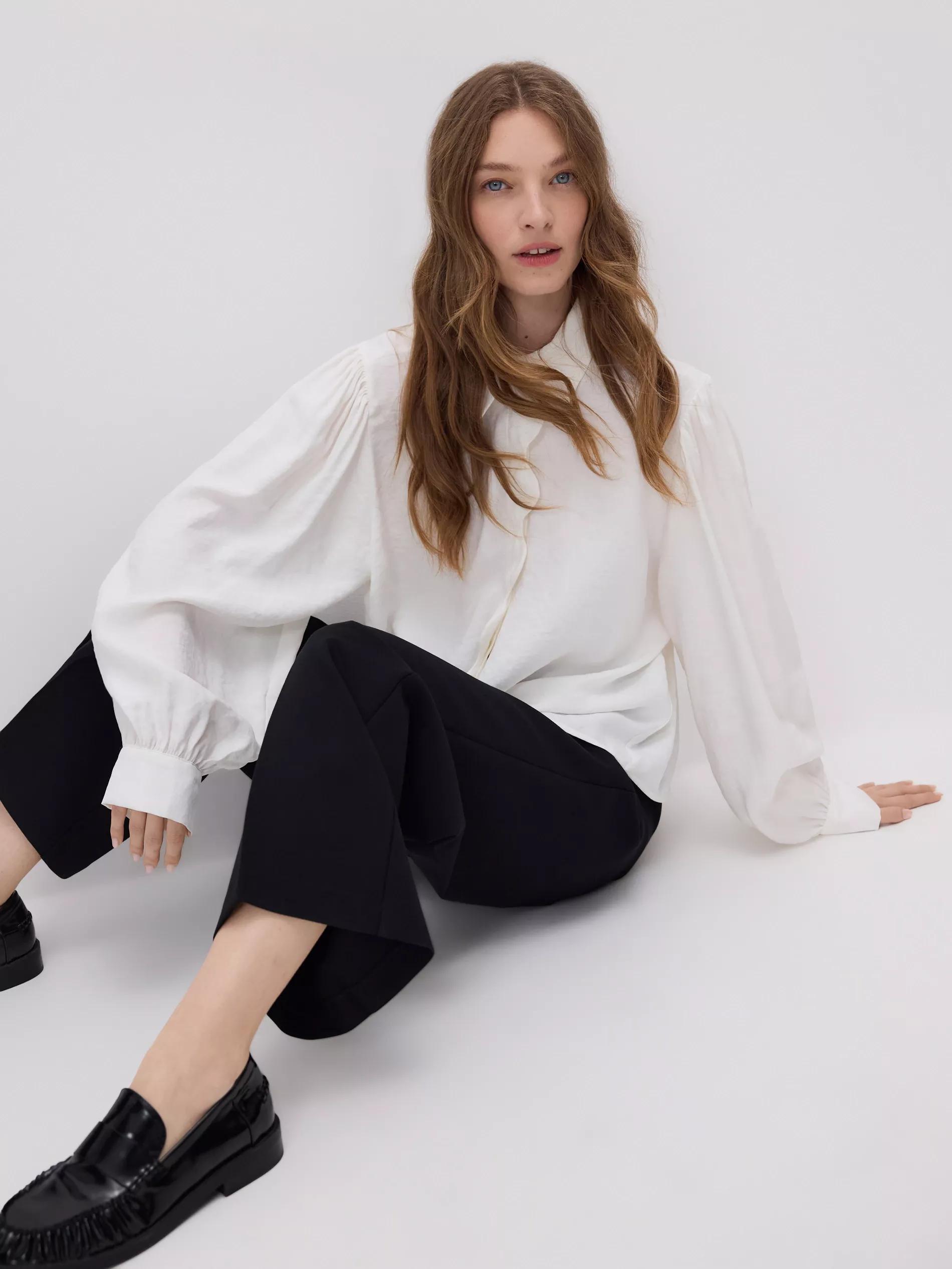 Cream Modal Blend Shirt, Ivory, large image number 3