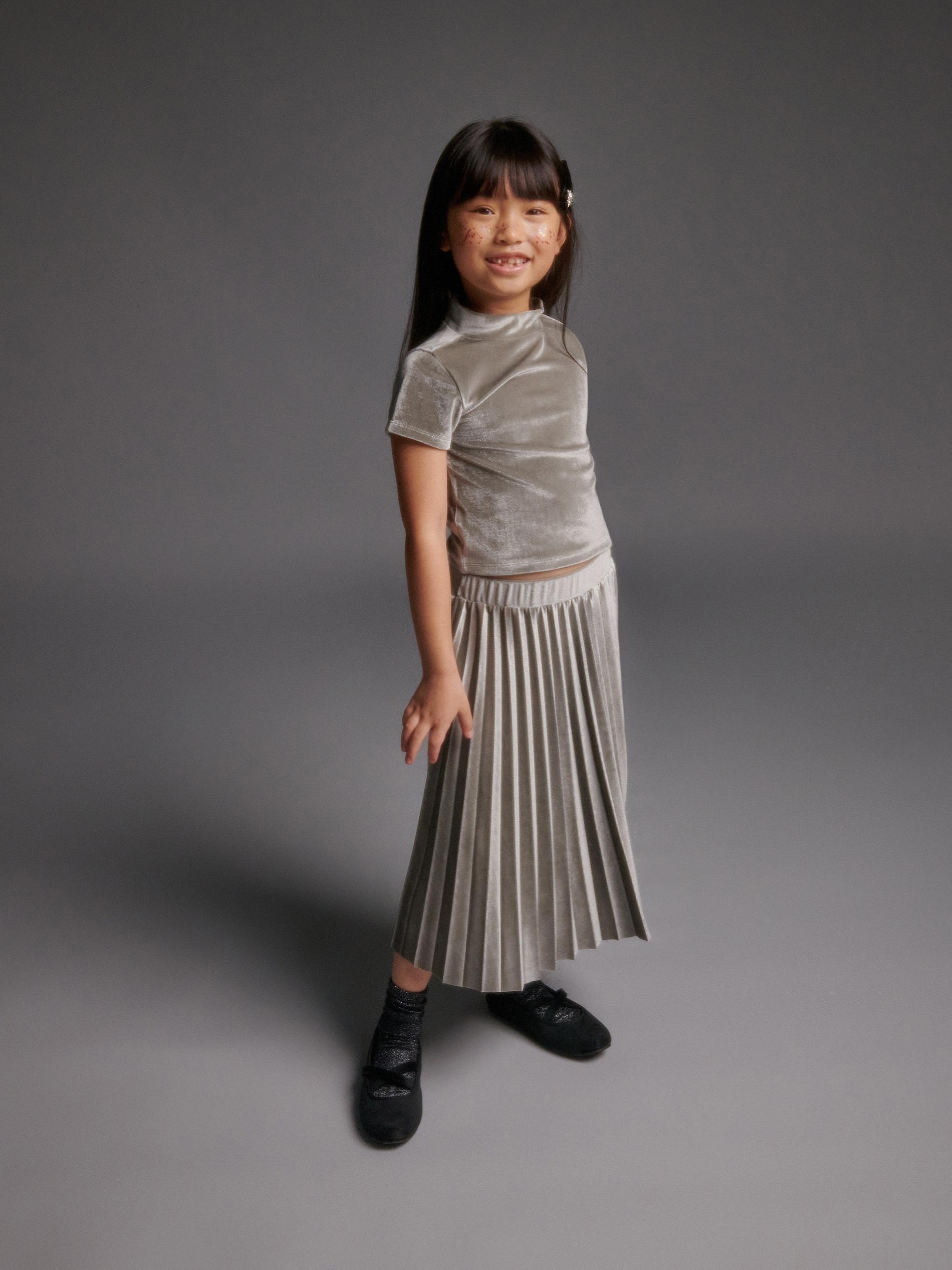 Grey Pleated Skirt, Kids Girls, , large image number 1
