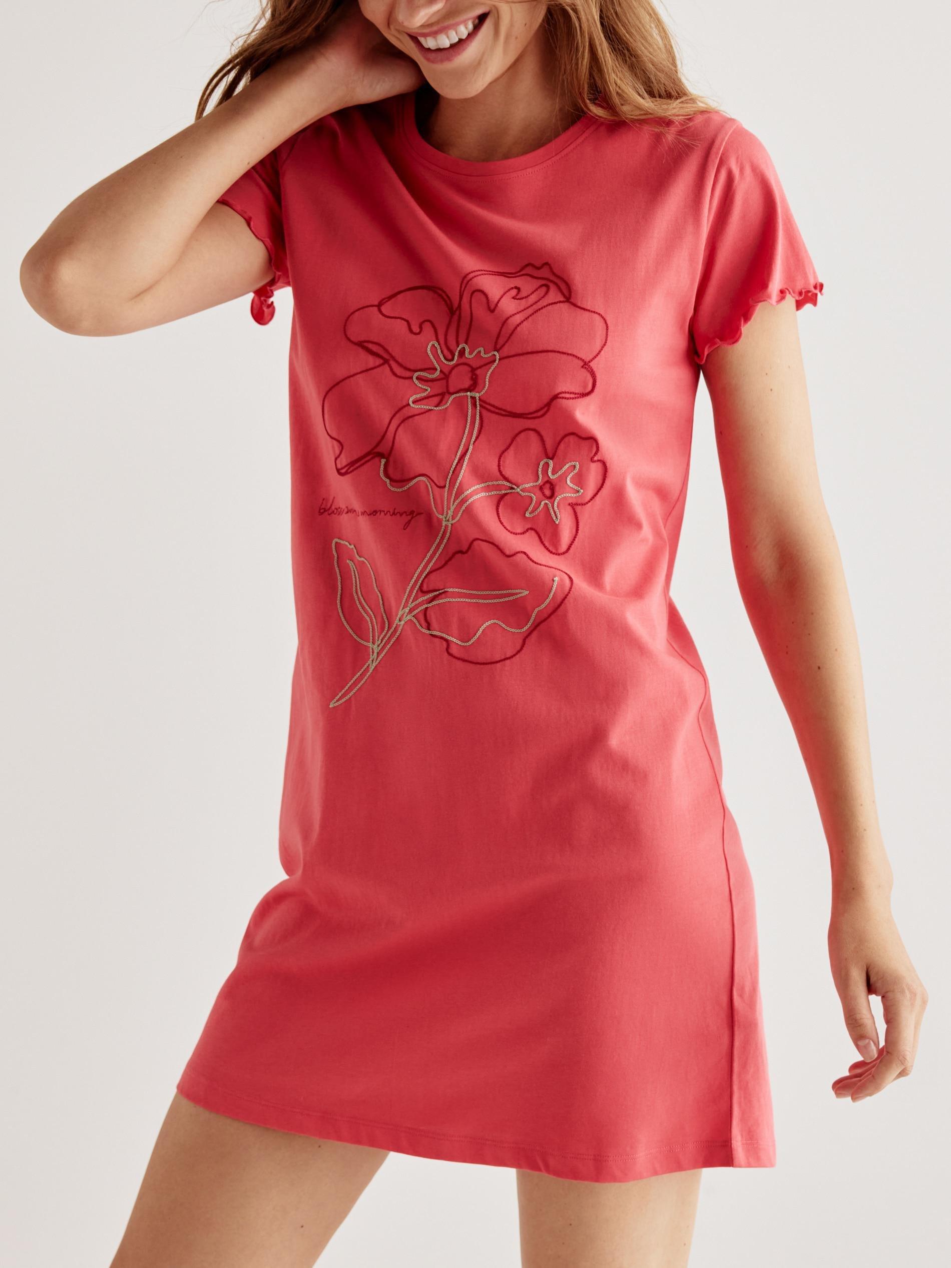 RED Nightdress with openwork embroidery, Red, medium