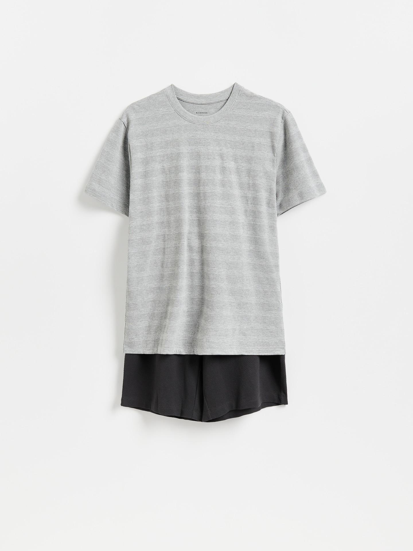 Grey Two Piece Cotton Rich Pyjama Set, Grey, medium