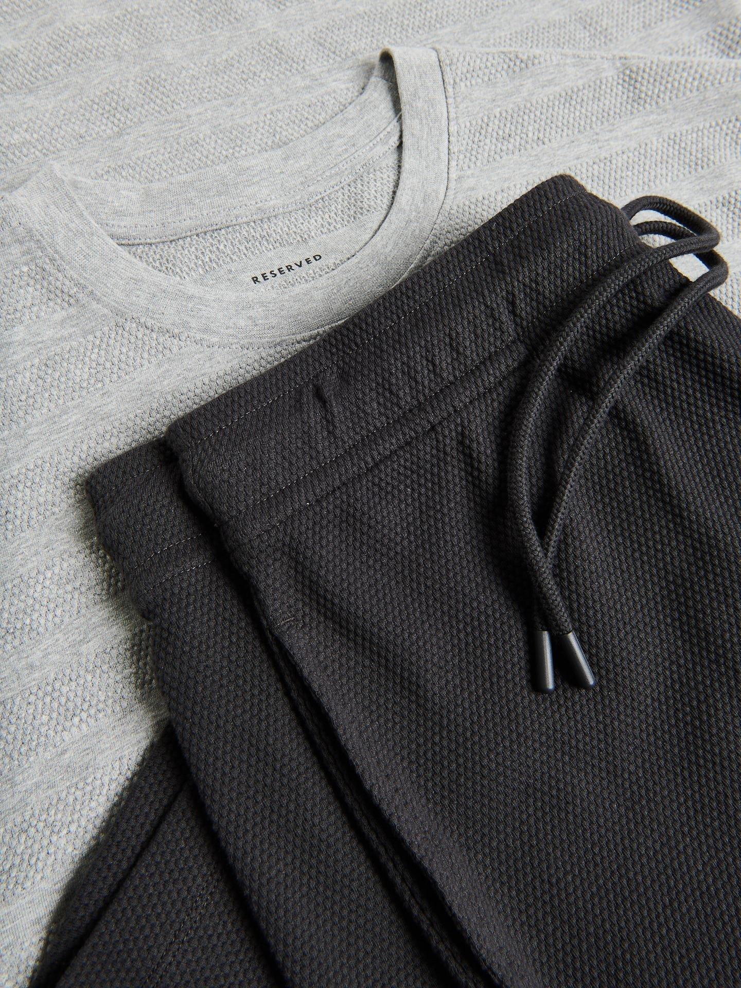 Grey Two Piece Cotton Rich Pyjama Set, Grey, medium