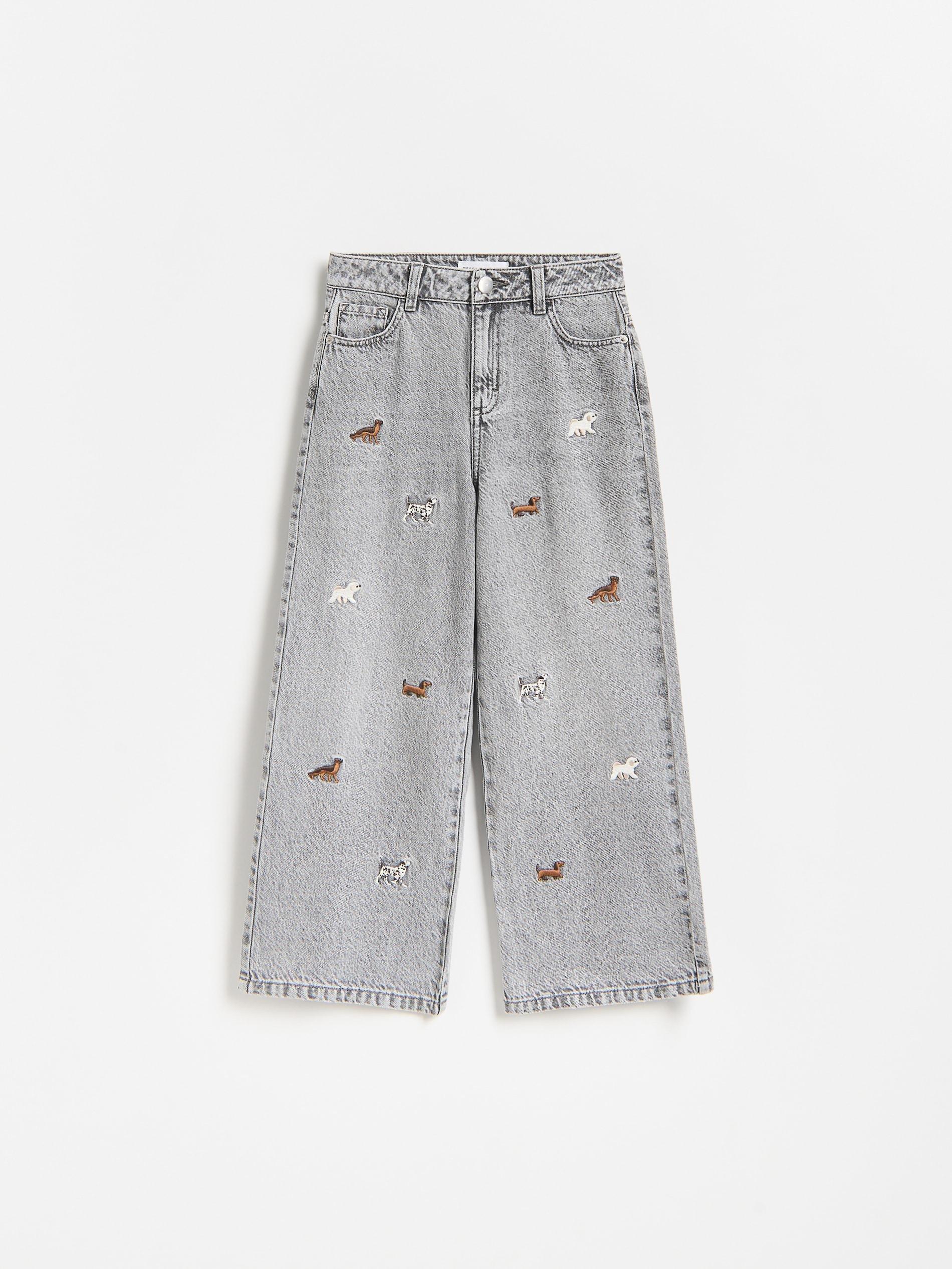 جينز واسع الساق مع تطريز النقشة رمادي, Light grey, medium