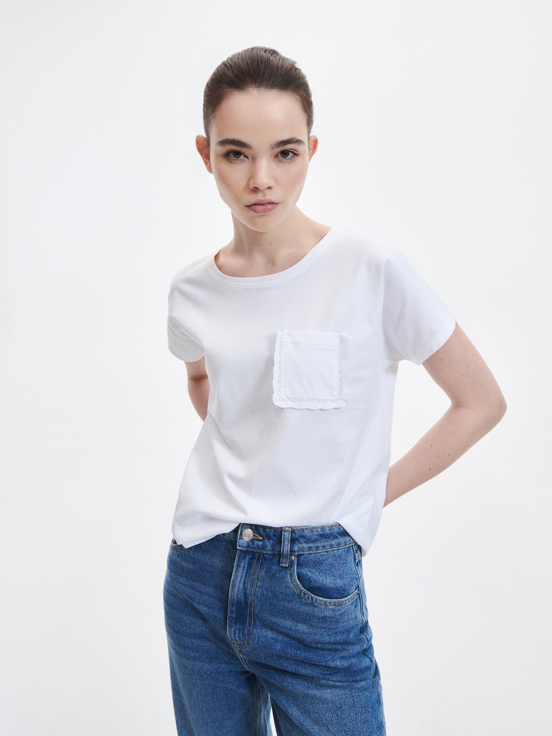 White Regular Fit T-Shirt With Pocket, , large image number 7