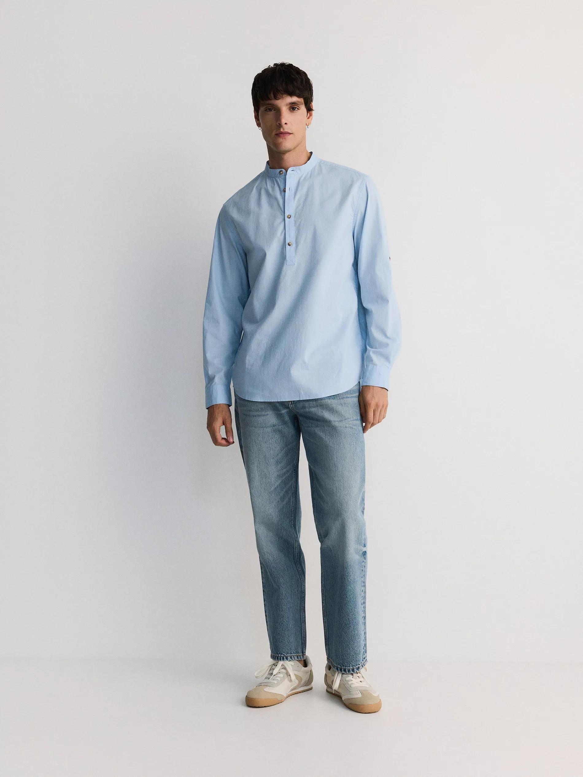 Blue Stand-Up Collar Shirt, , large image number 2