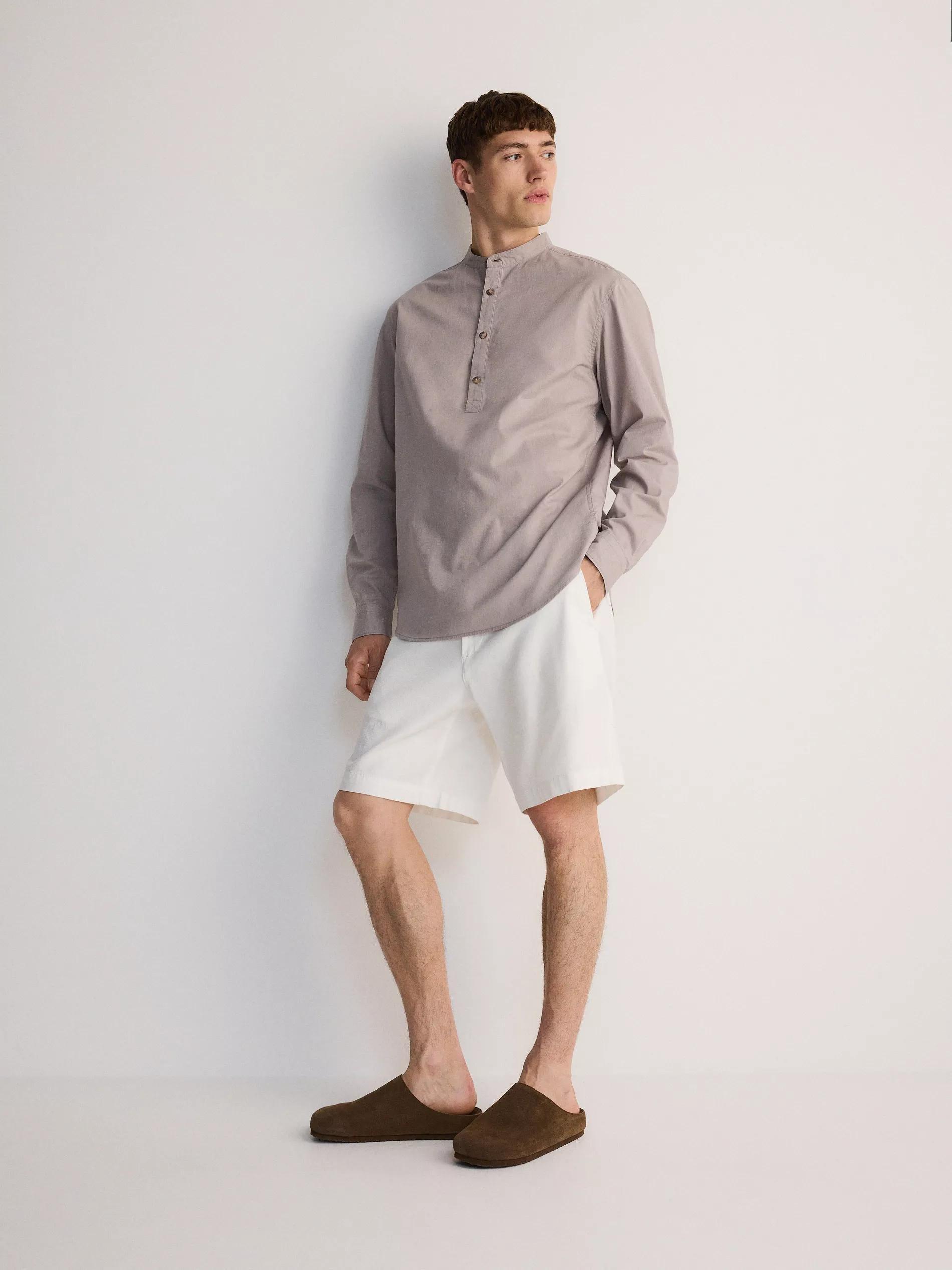 Beige Stand-Up Collar Shirt, , large image number 1