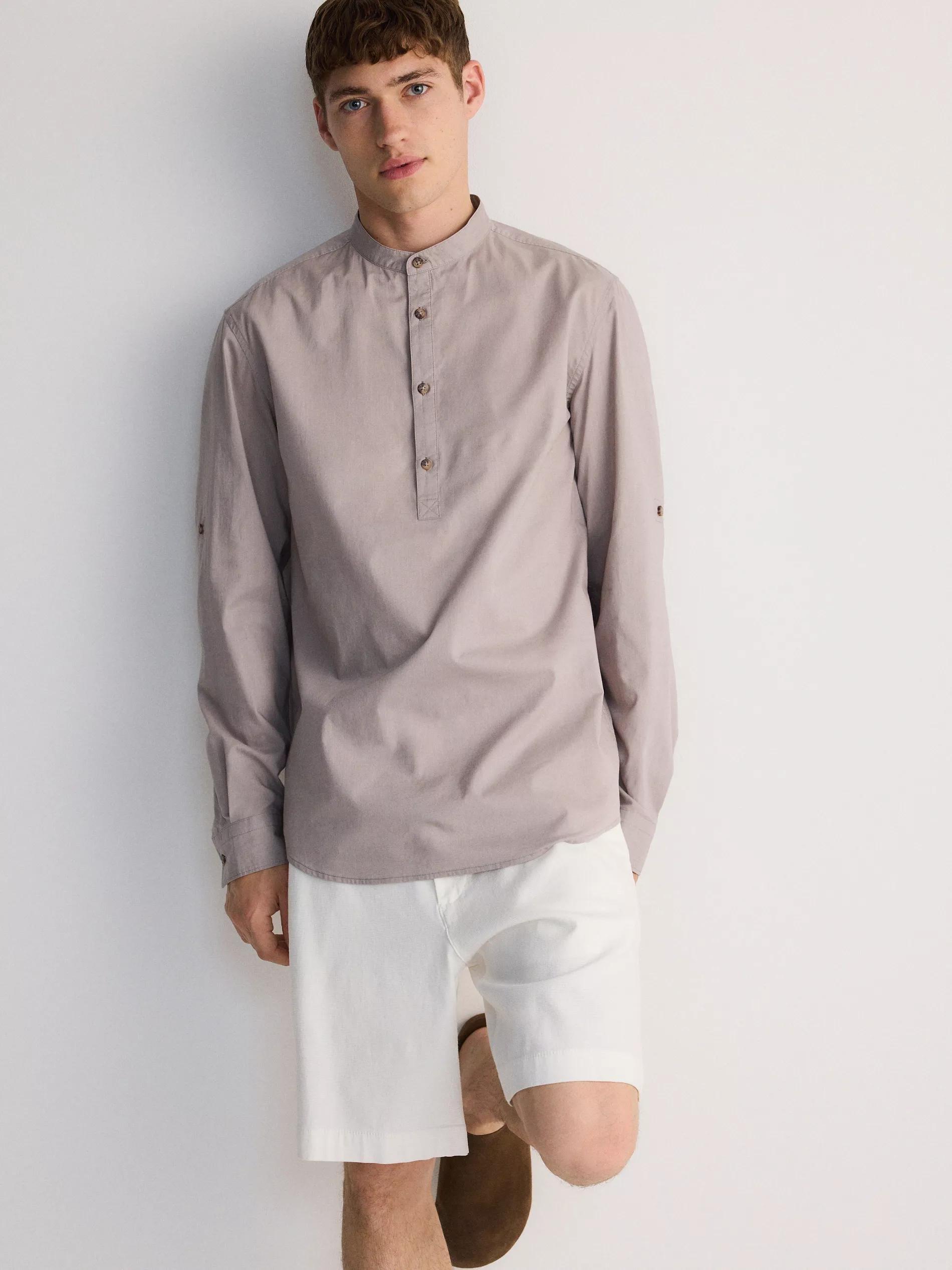 Beige Stand-Up Collar Shirt, , large image number 2