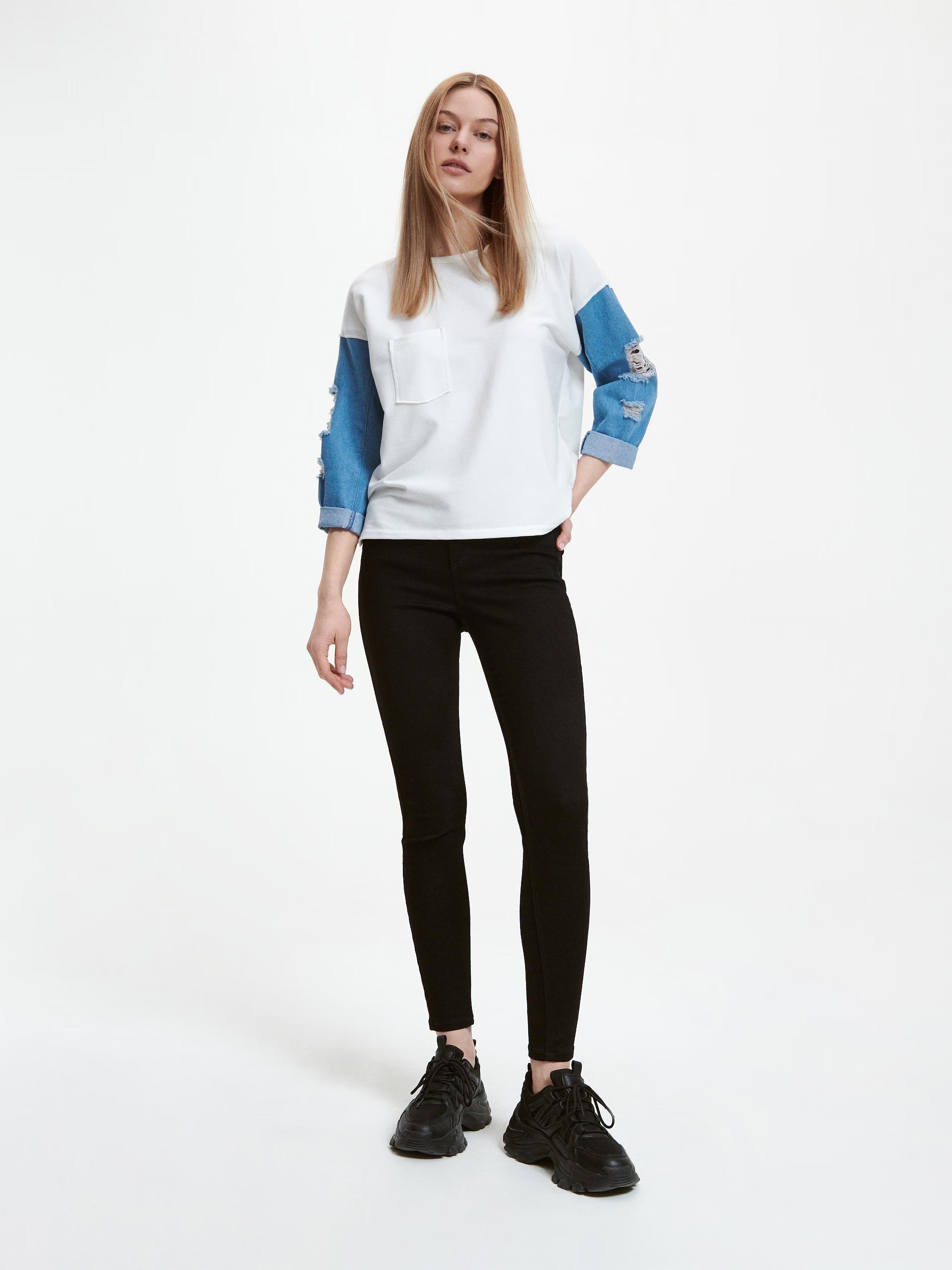 Multicolor Top With Denim Sleeves, , large image number 0