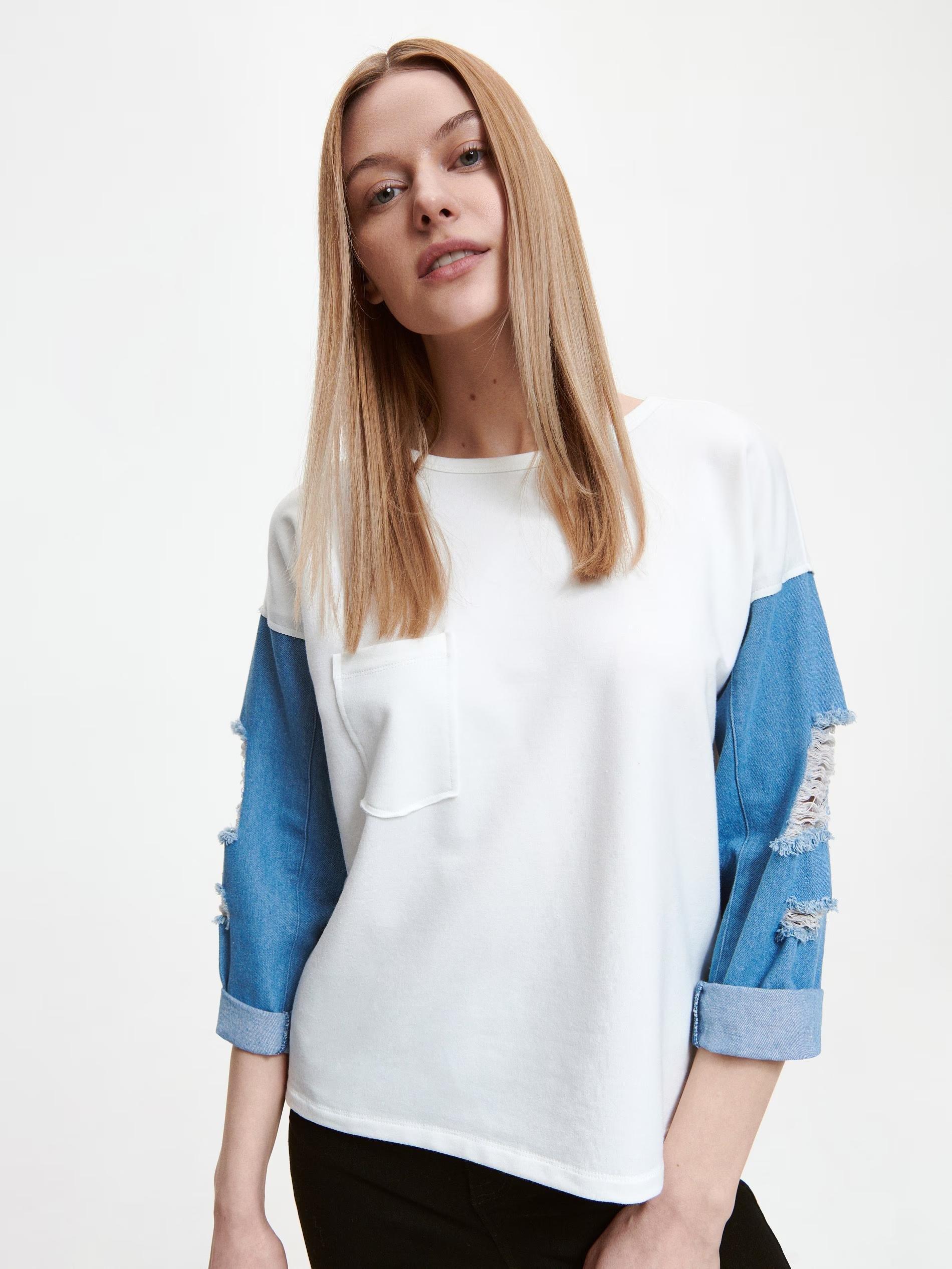 Multicolor Top With Denim Sleeves, , large image number 1