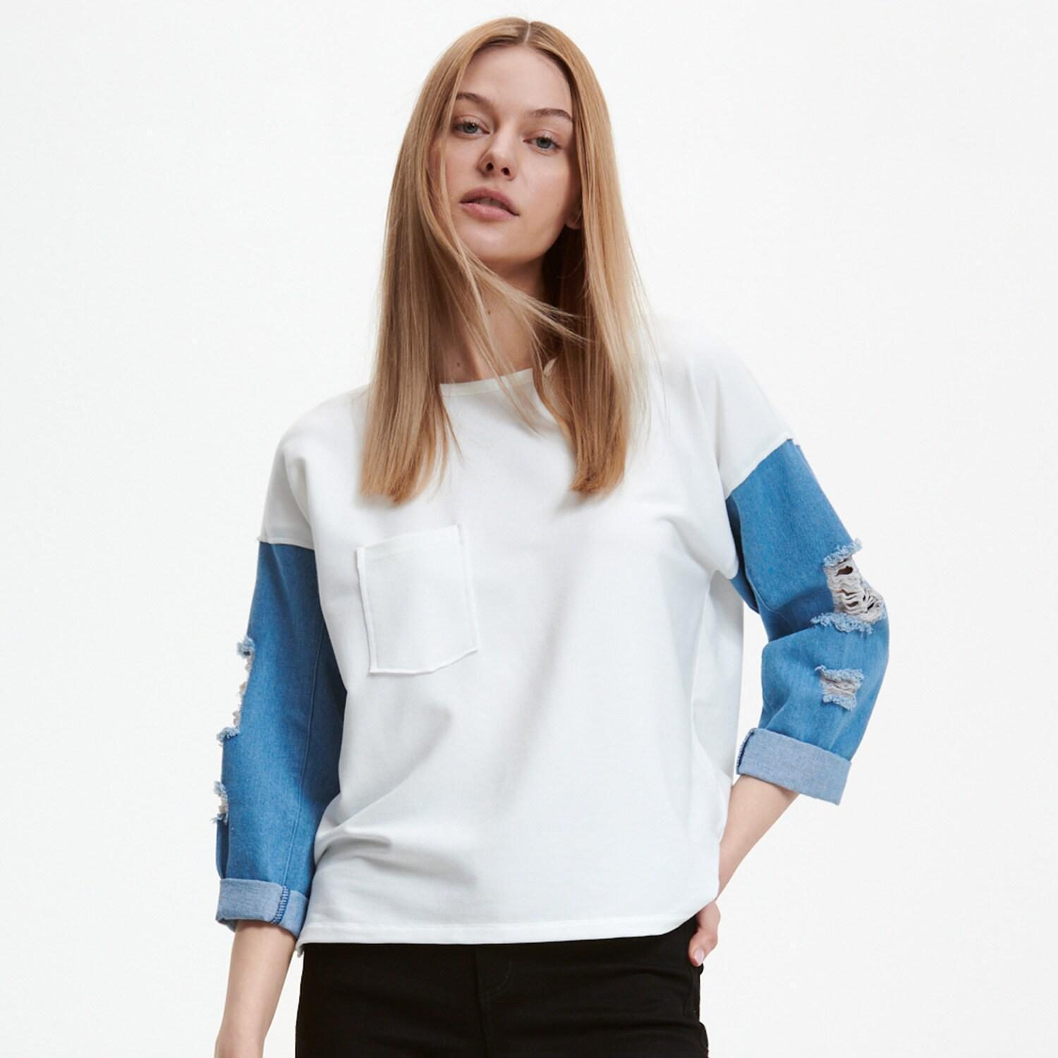 Multicolor Top With Denim Sleeves, , large image number 2