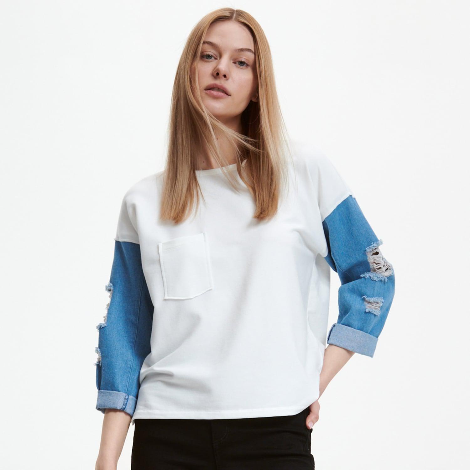 Multicolor Top With Denim Sleeves, , large image number 3