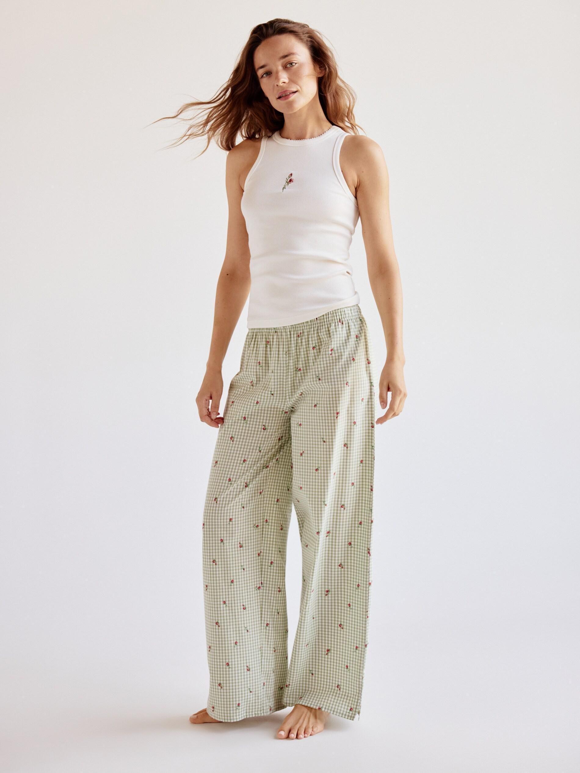 Green Two Piece Pyjama Set With Embroidery, Green, large image number 1