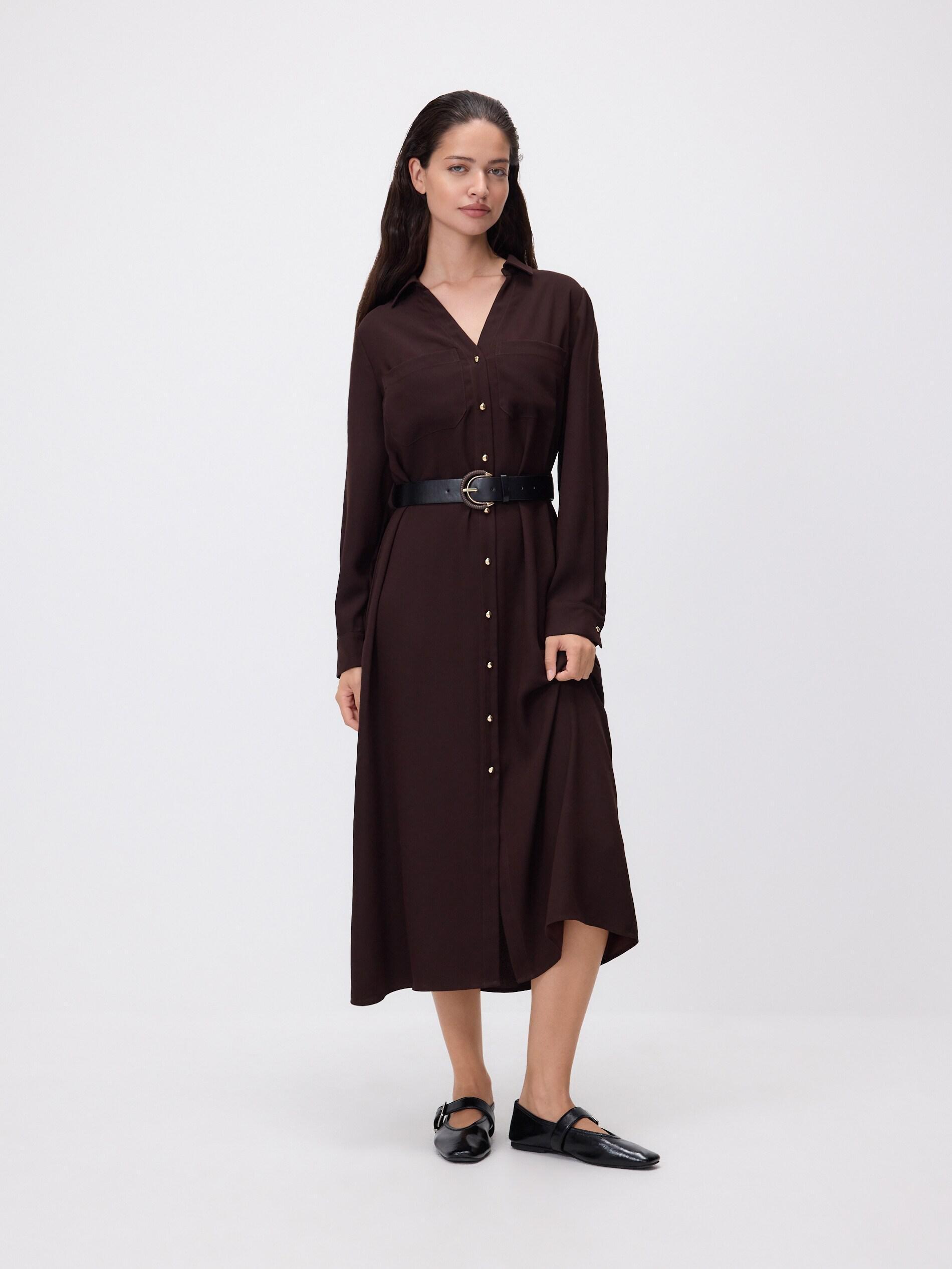 Brown Belted Dress, Brown, medium