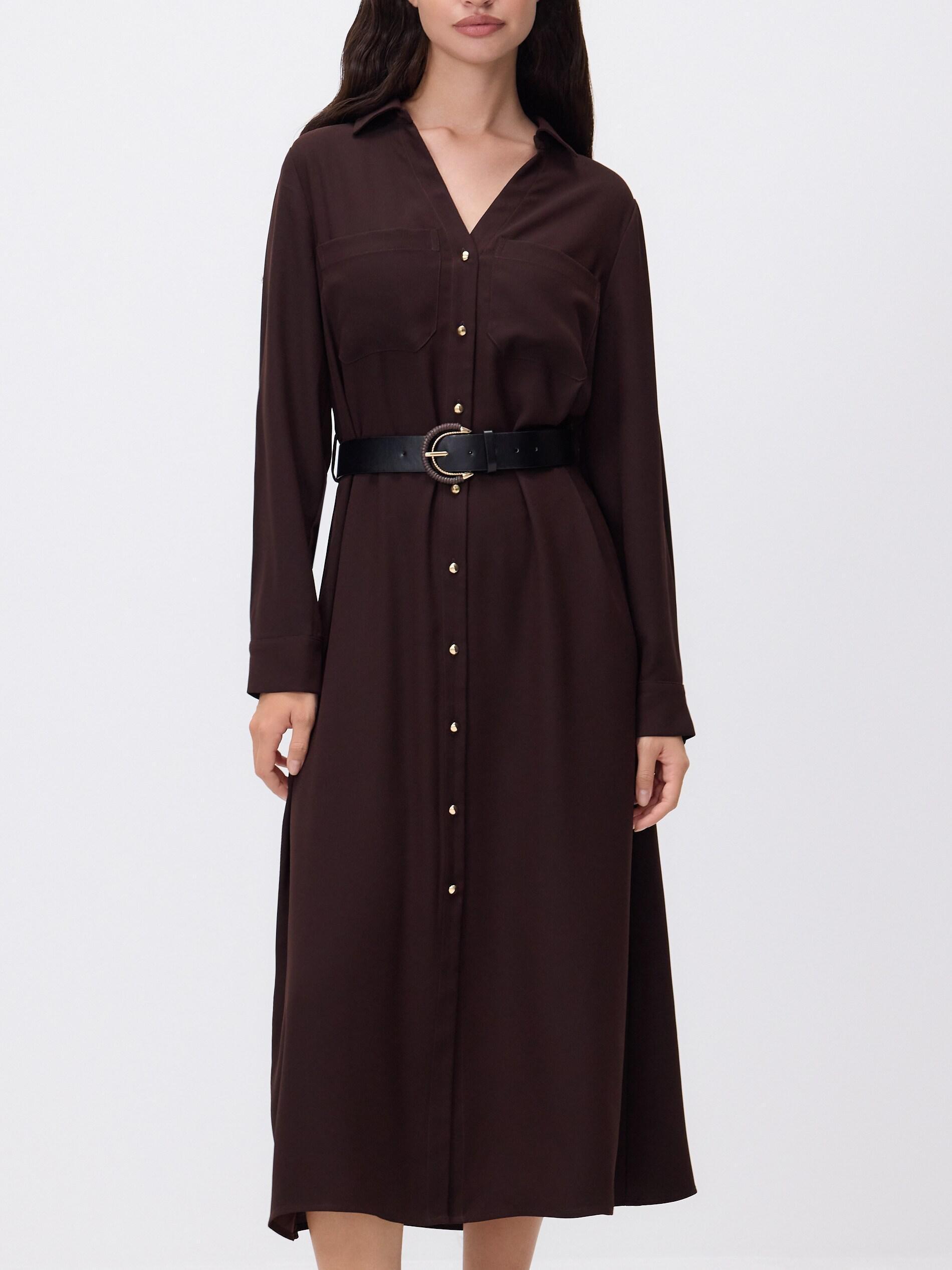 Brown Belted Dress, Brown, large image number 2