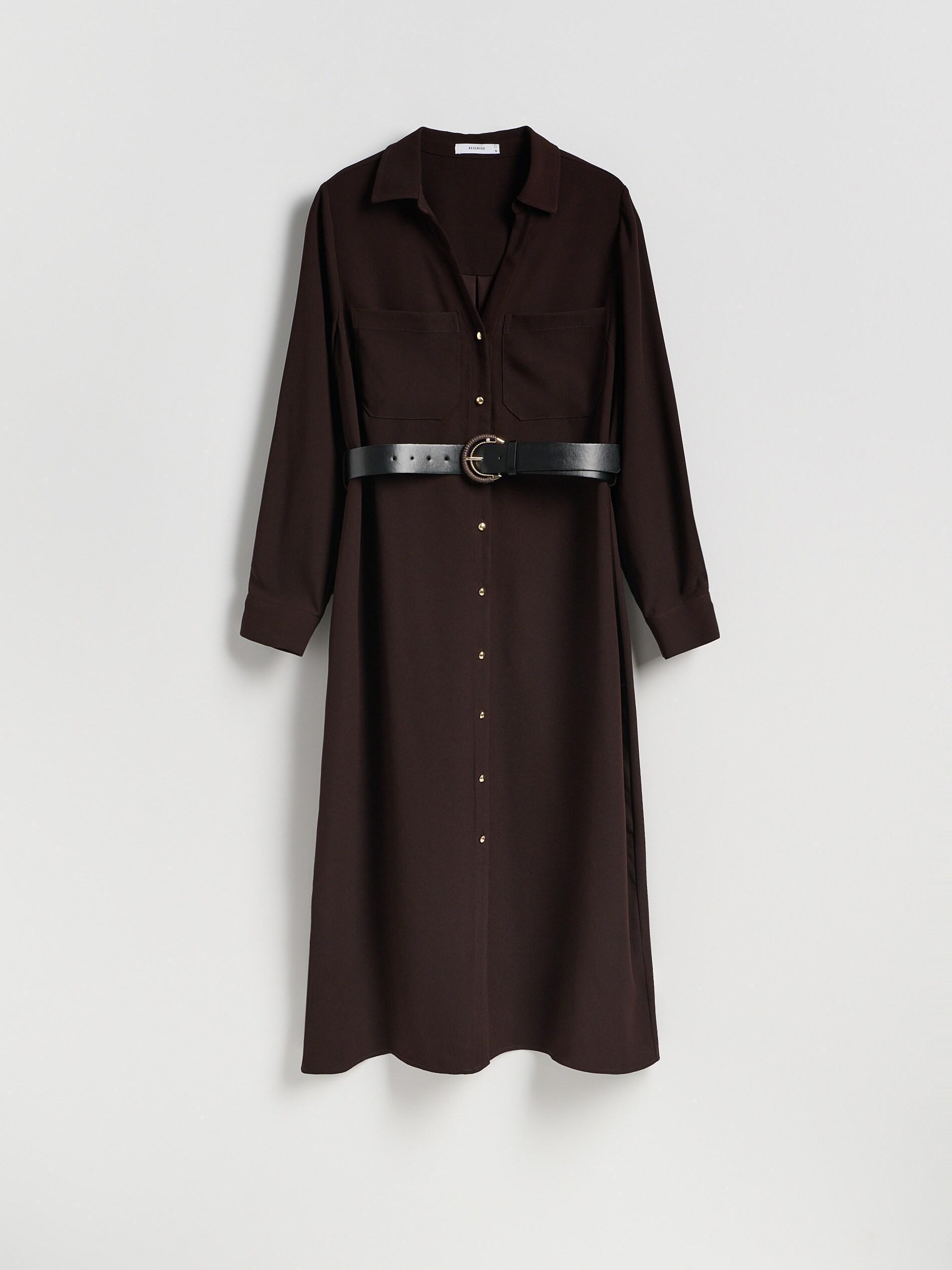 Brown Belted Dress, Brown, large image number 4
