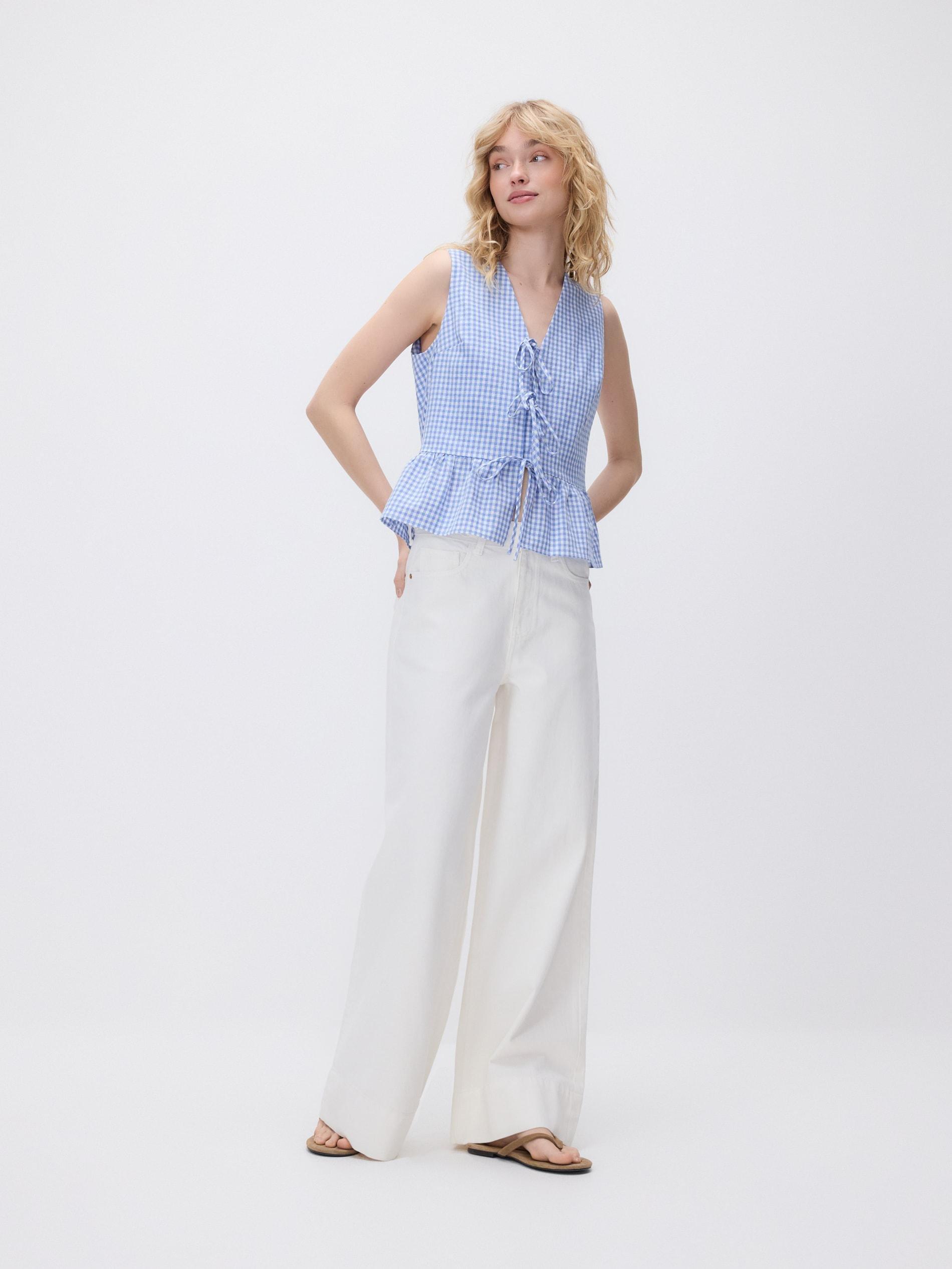 White Wide Leg Jeans With Decorative Insert, White, large image number 1