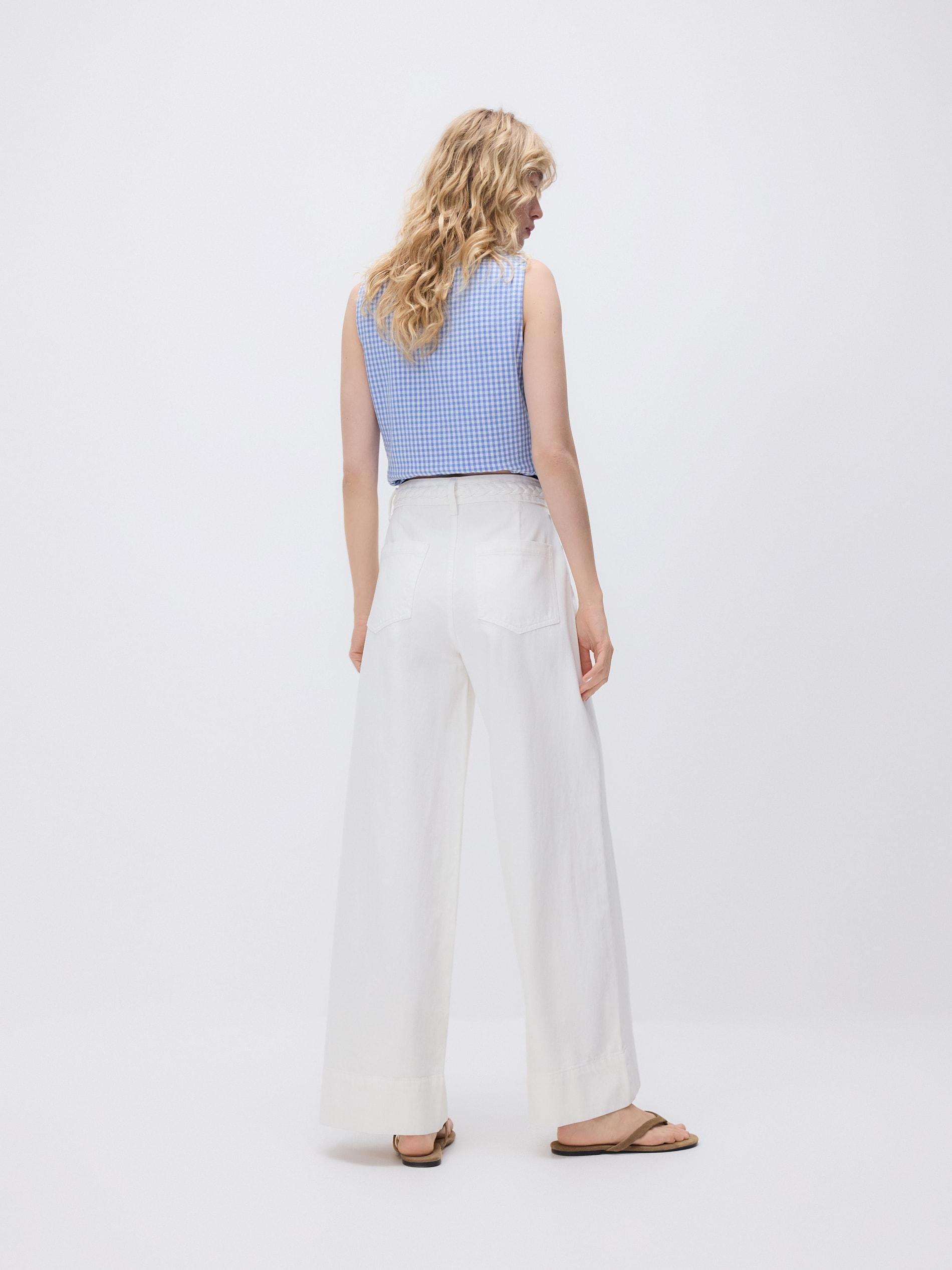 White Wide Leg Jeans With Decorative Insert, White, medium