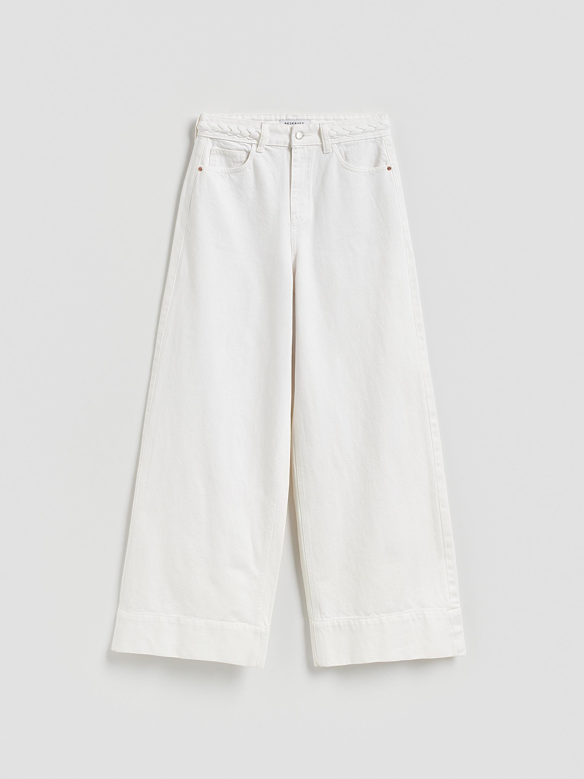 White Wide Leg Jeans With Decorative Insert, White, large image number 3