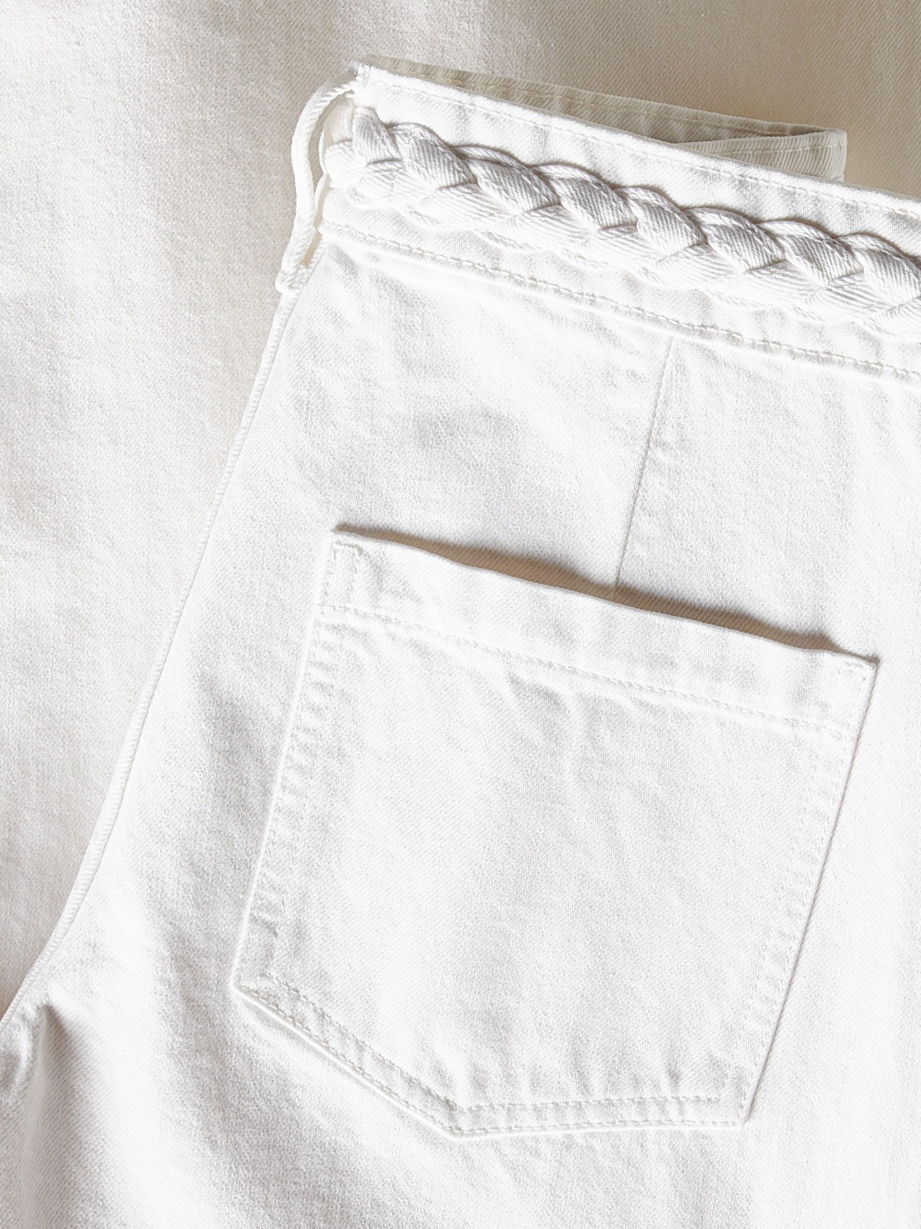 White Wide Leg Jeans With Decorative Insert, White, large image number 4