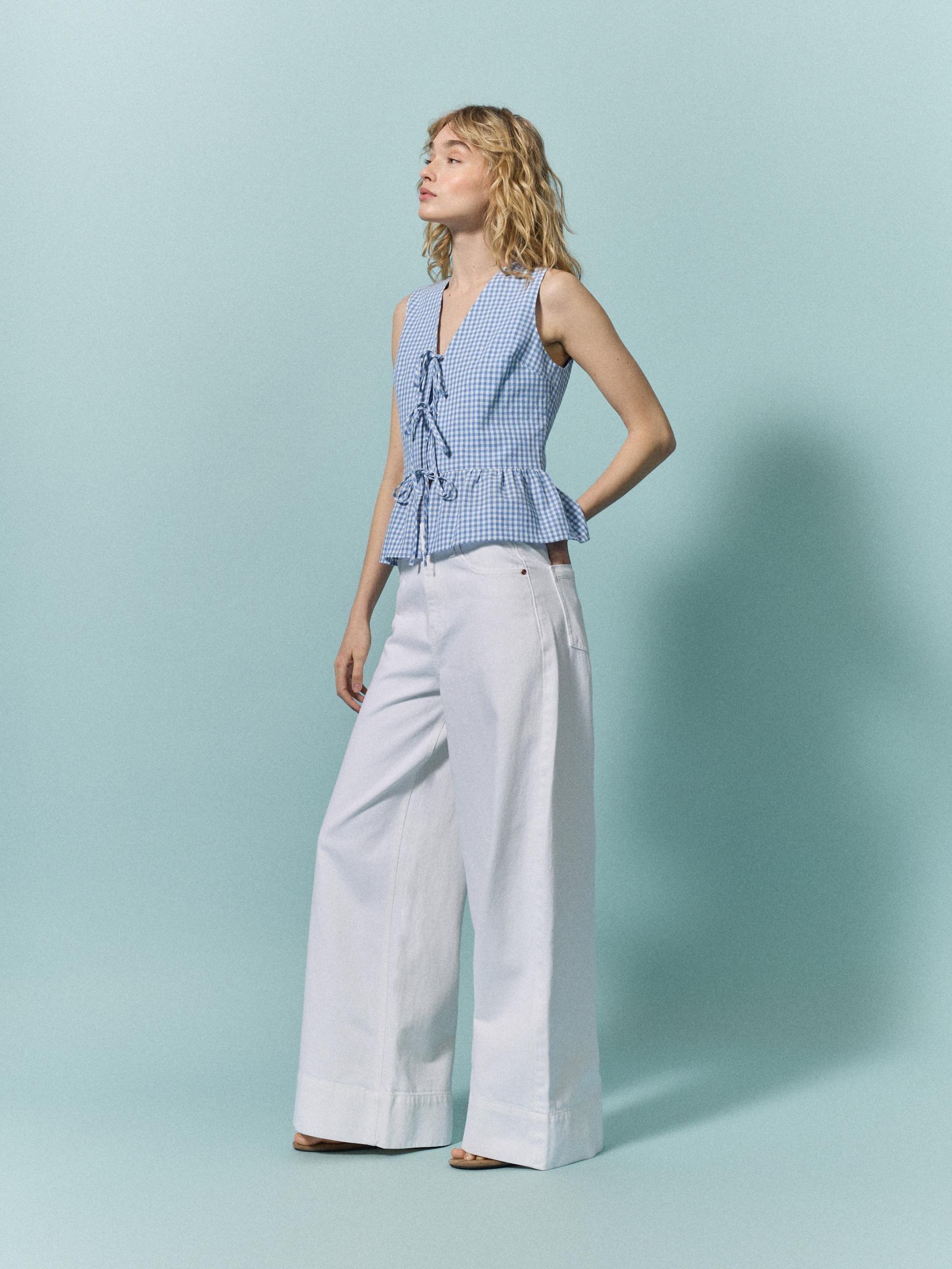 White Wide Leg Jeans With Decorative Insert, White, large image number 5