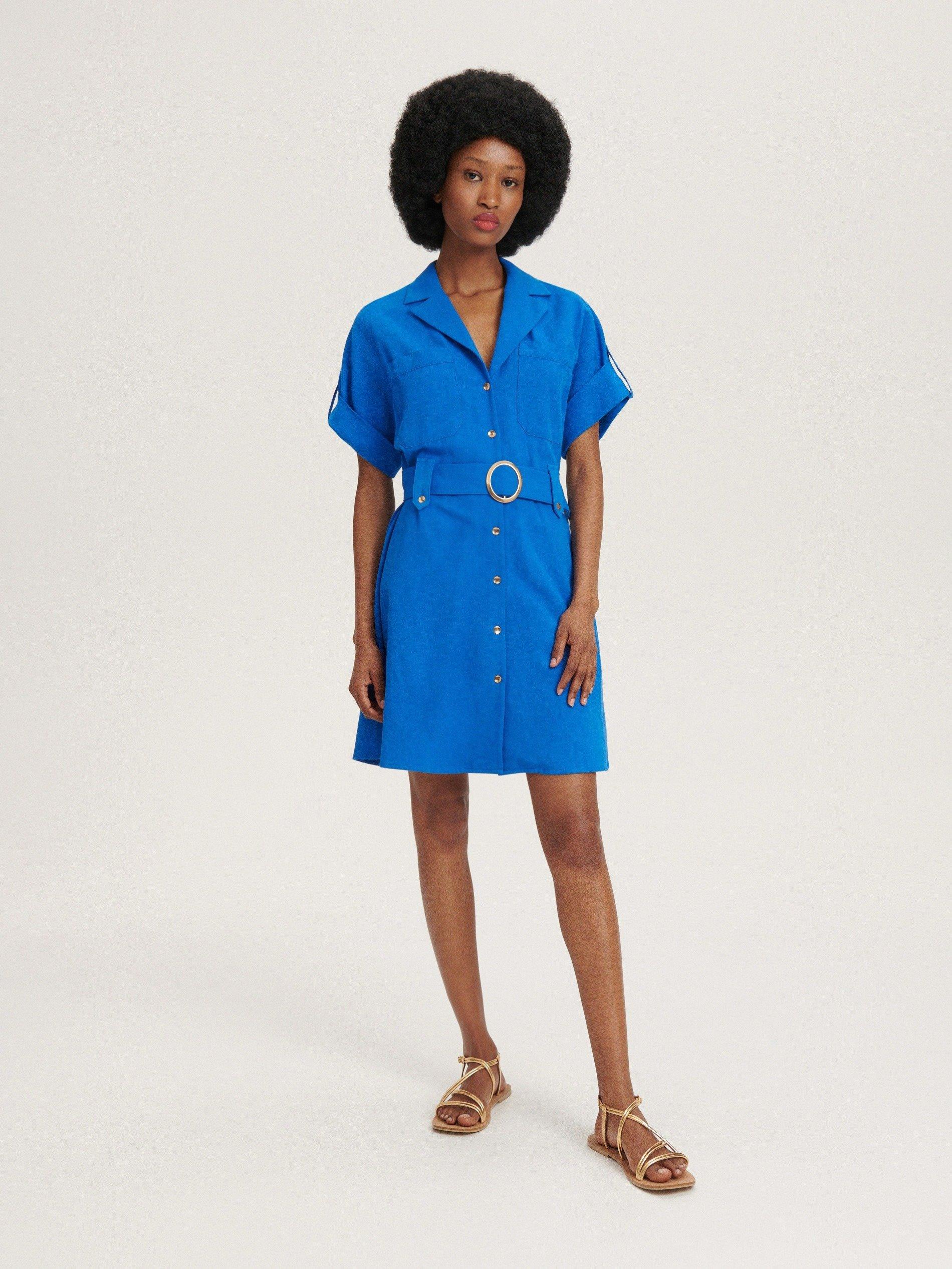 Blue Shirt Dress With Belt, , large image number 0