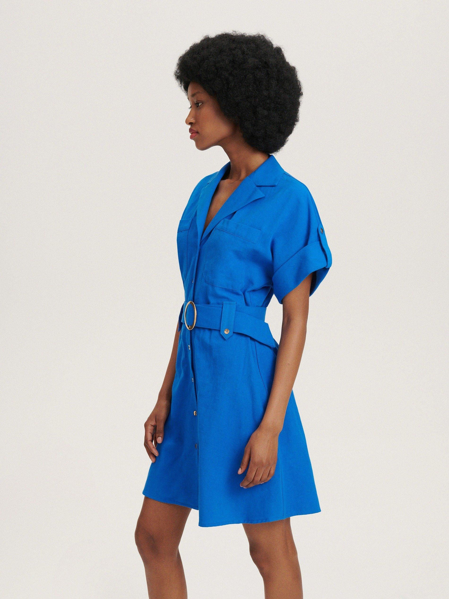 Blue Shirt Dress With Belt, , large image number 1
