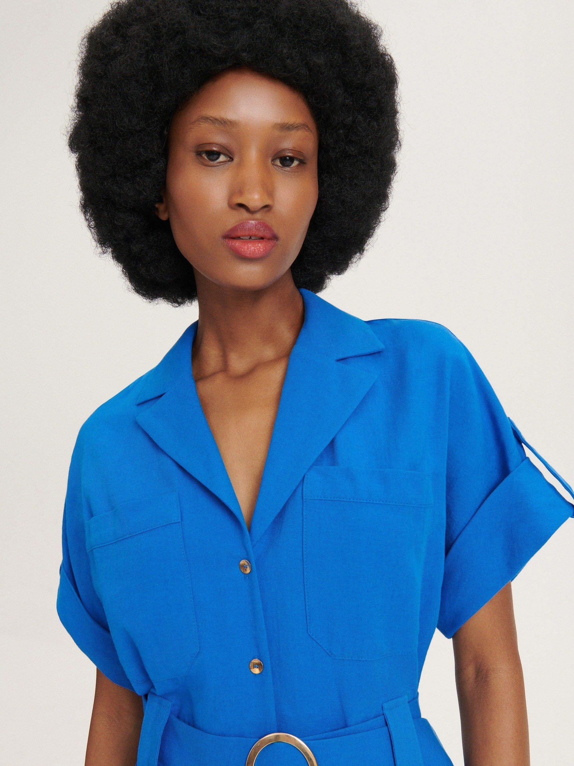 Blue Shirt Dress With Belt, , large image number 2