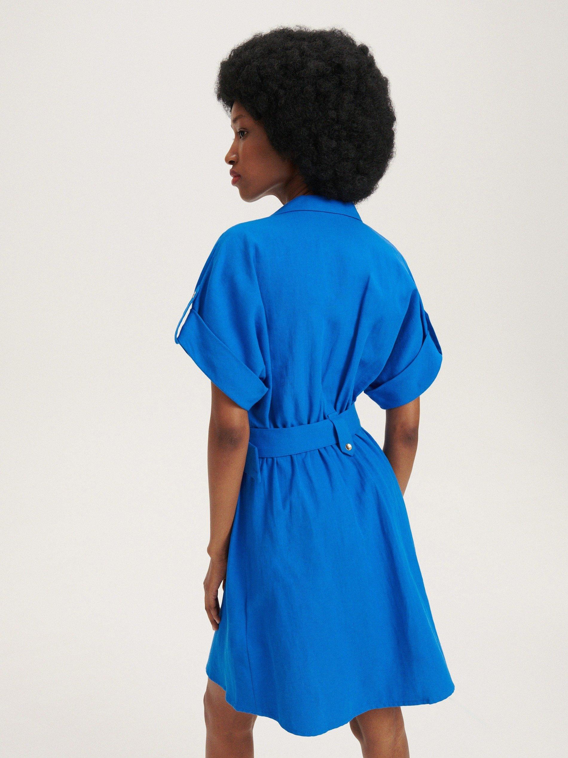 Blue Shirt Dress With Belt, , large image number 3