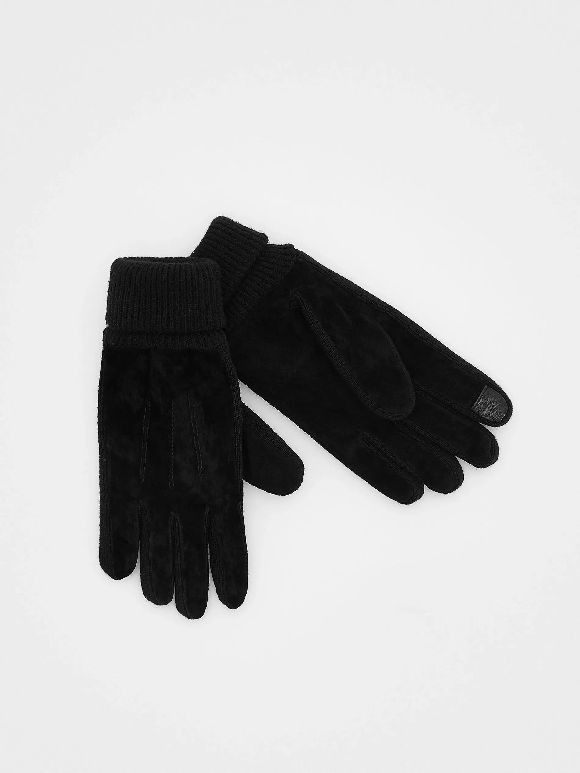 Black Solid Leather Gloves, , large image number 0