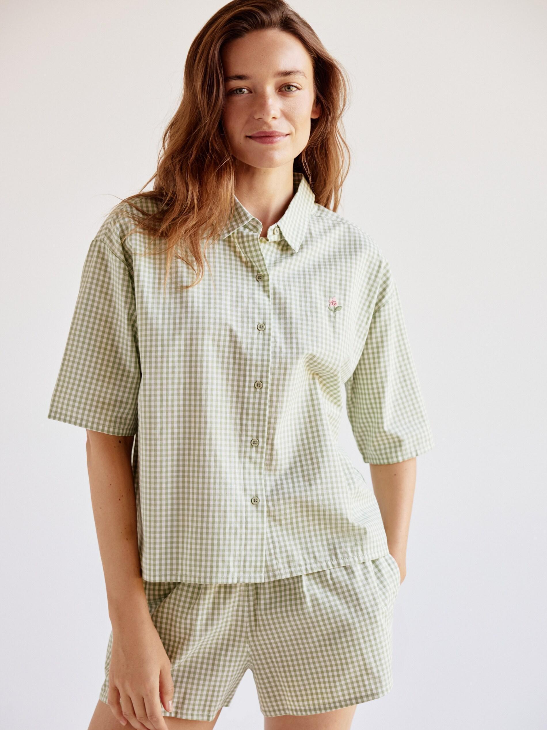 Green Two Piece Cotton Pyjama Set, Green, medium