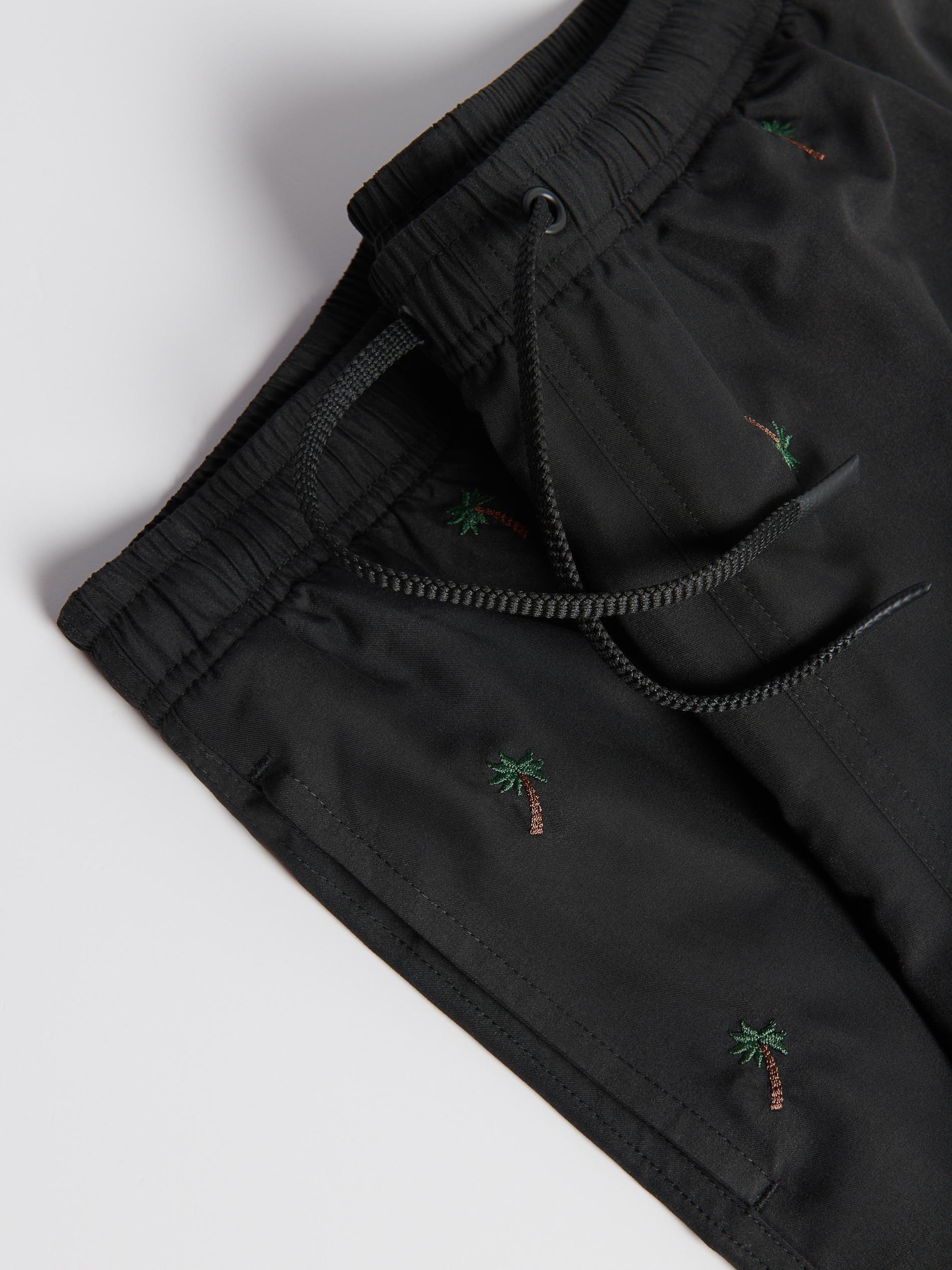 Black Patterned Beach Shorts, Black, large image number 1