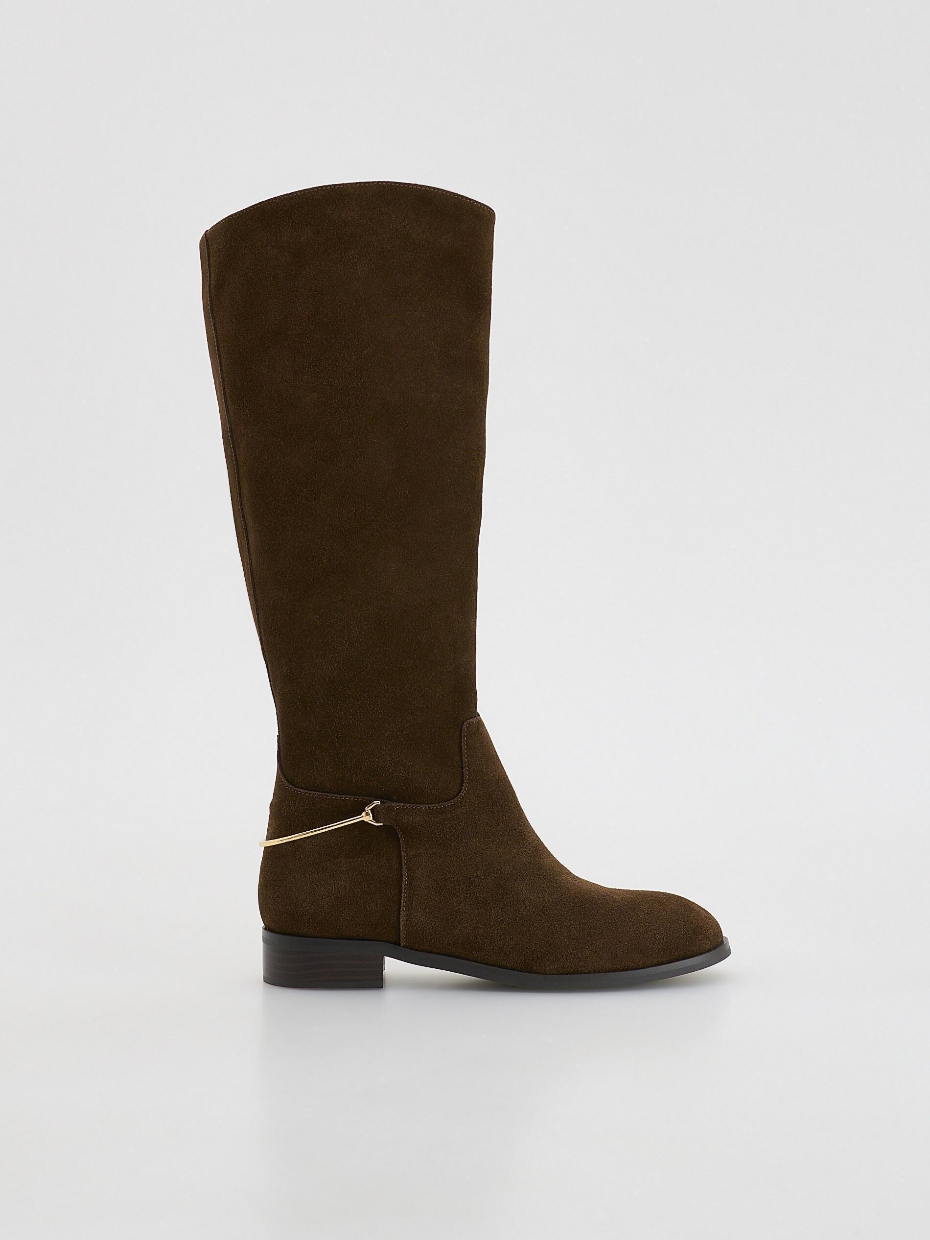 Brown Suede High Boots, Brown, medium