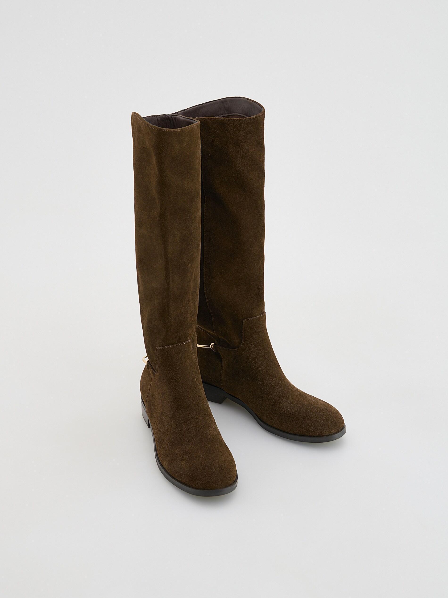 Brown Suede High Boots, Brown, large image number 1