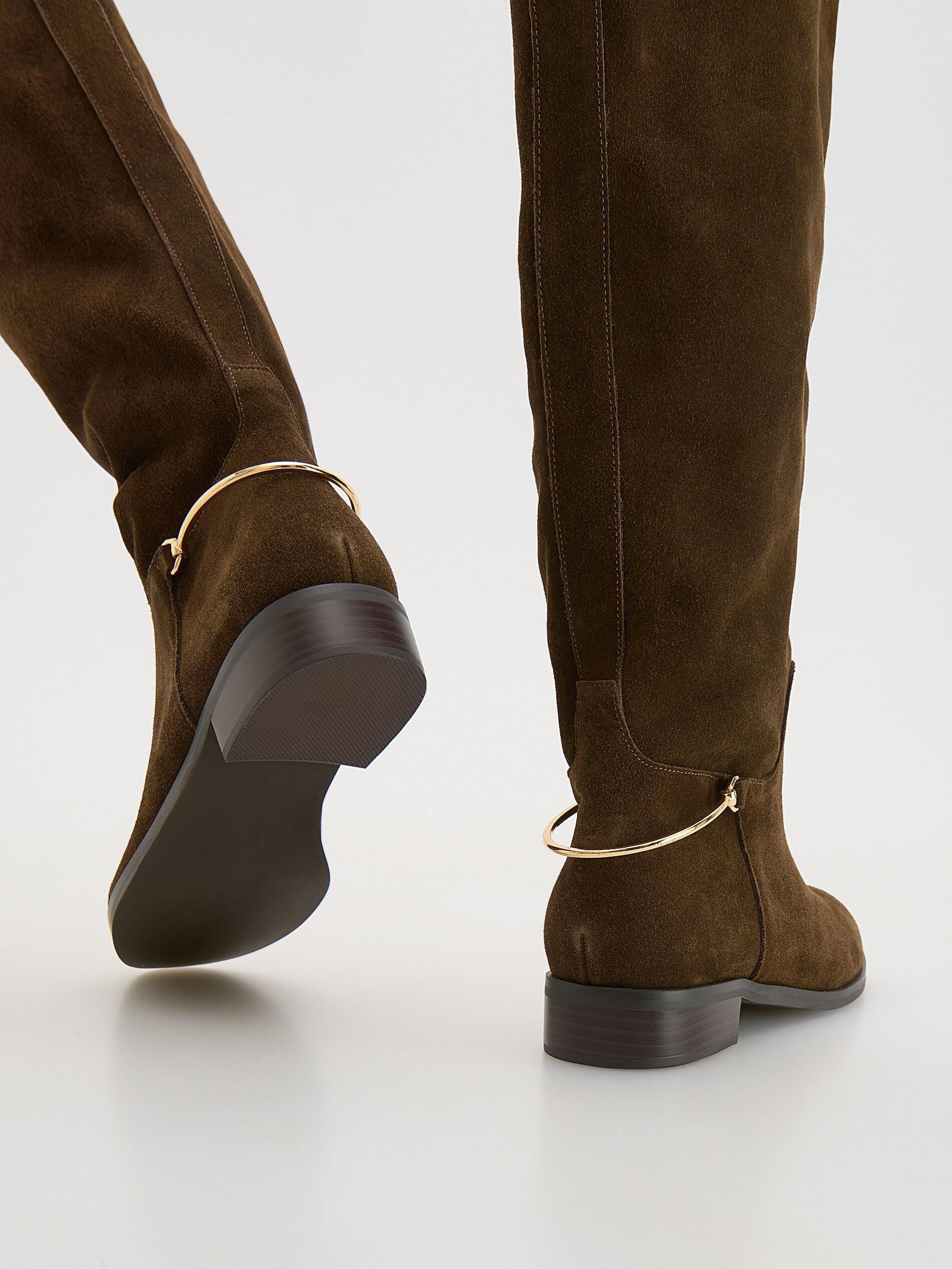 Brown Suede High Boots, Brown, large image number 2