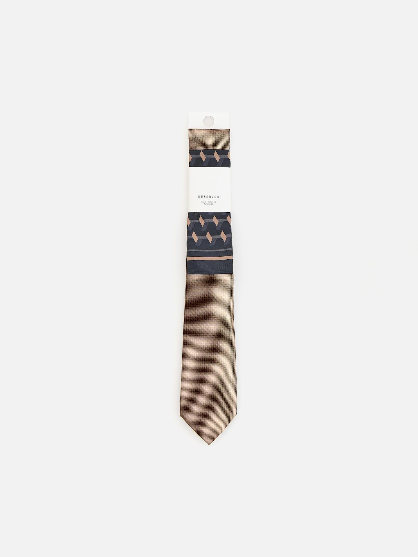 Gold Brown Tie With Pocket Square, Brown, large image number 0