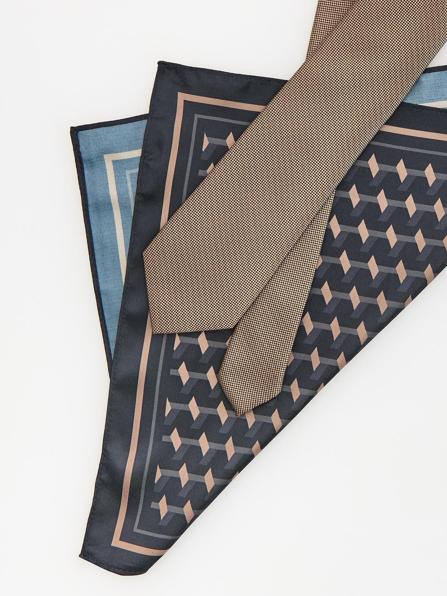 Gold Brown Tie With Pocket Square, Brown, large image number 1
