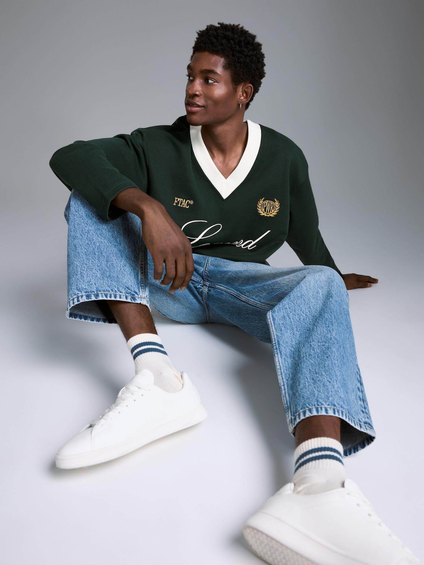 Green Cotton Sweatshirt With Embroidery, Green, medium