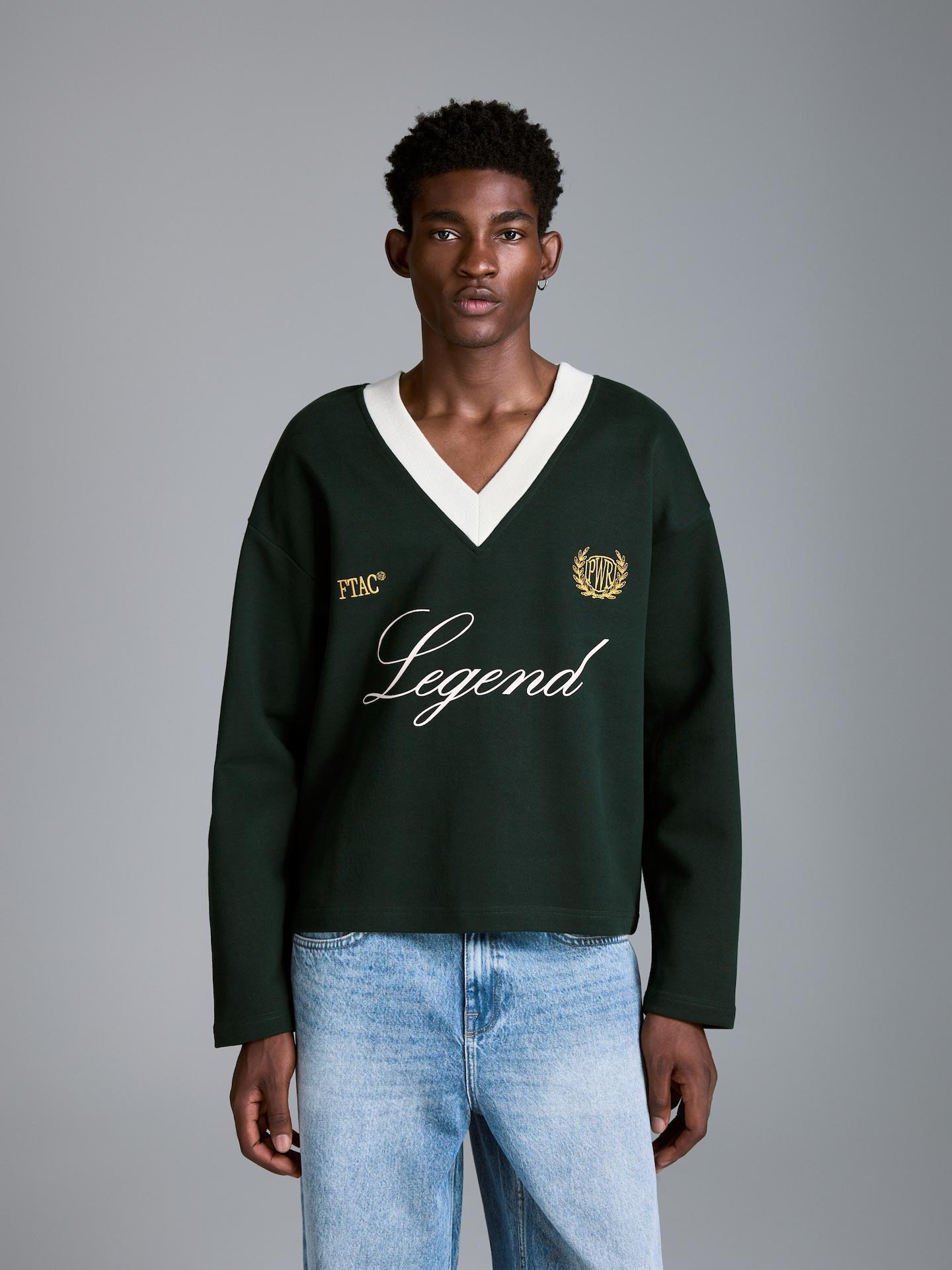 Green Cotton Sweatshirt With Embroidery, Green, medium