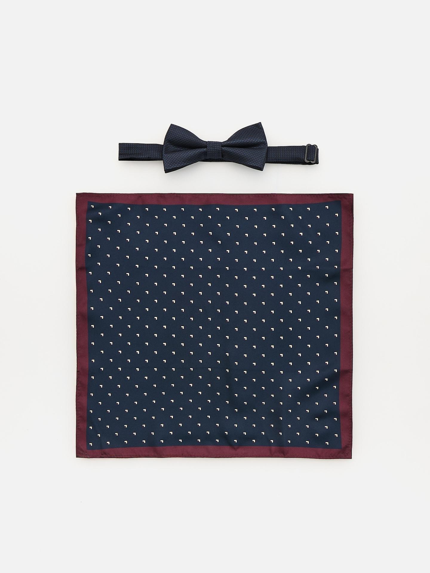 Blue Jacquard Bow Tie With Patterned Pocket Square, Navy, large image number 0