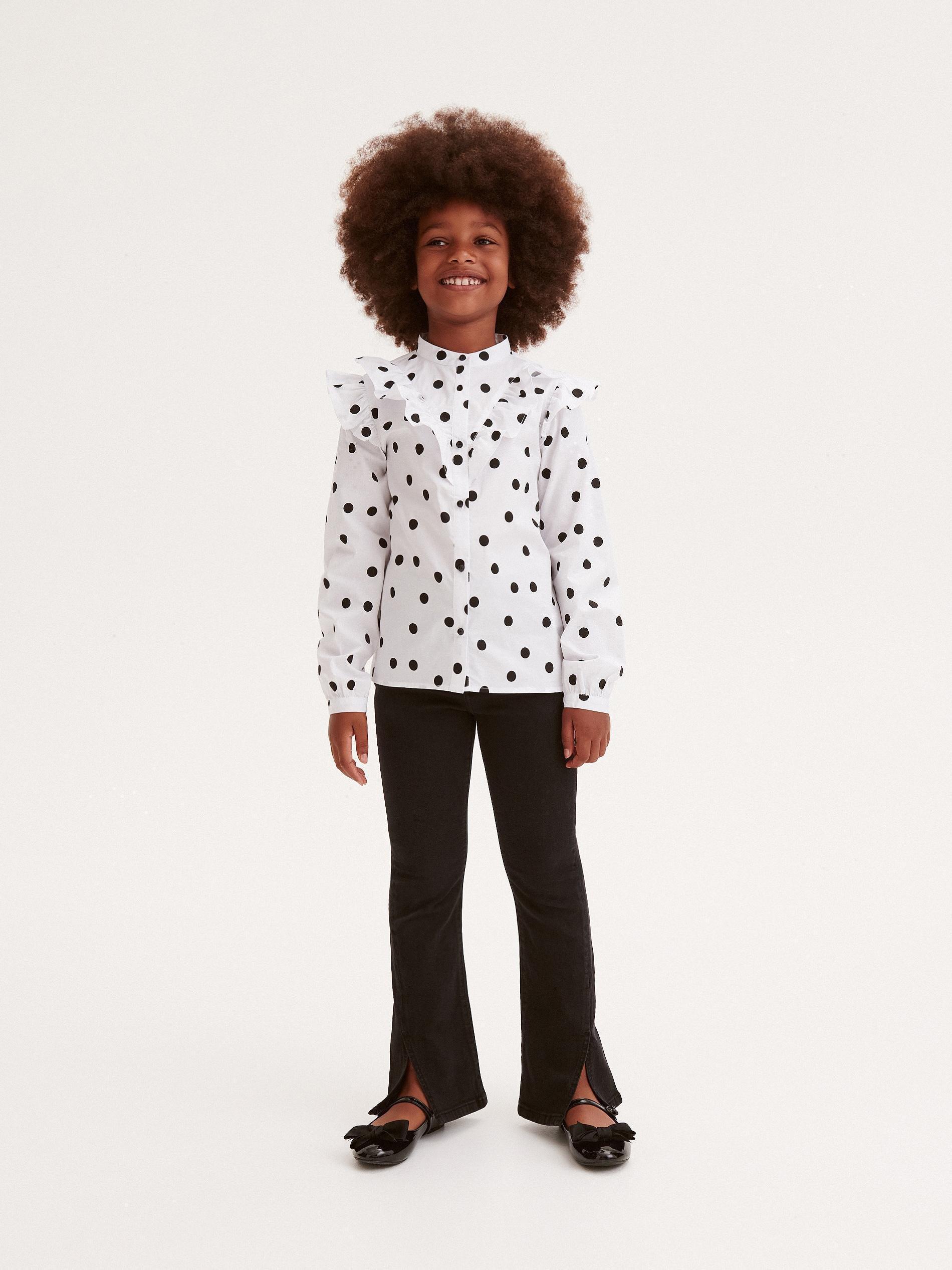 Reserved - White Frilled Polka-Dot Shirt, Kids Girls