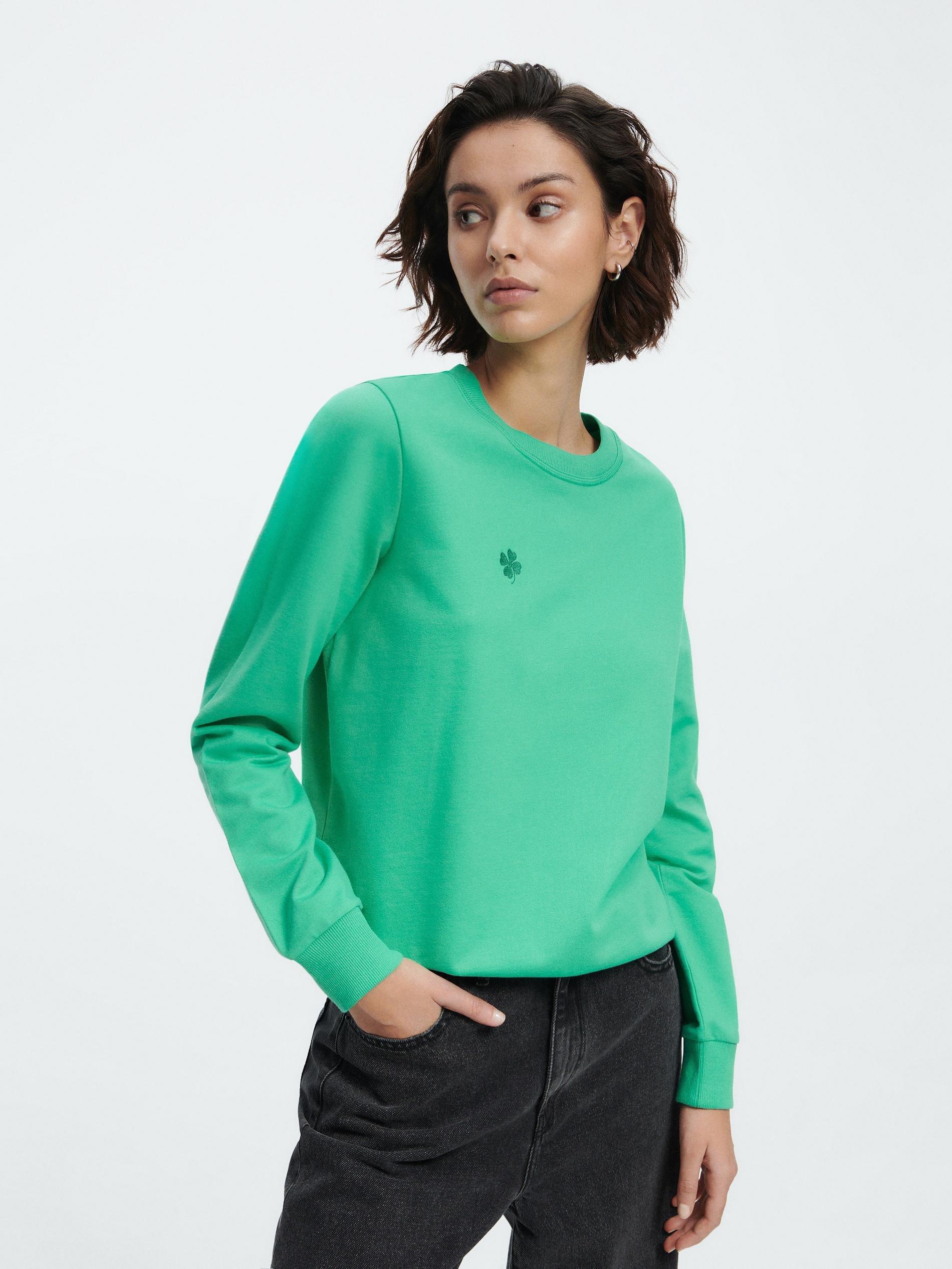 Reserved - Green Cotton Sweatshirt With Embroidery Detail