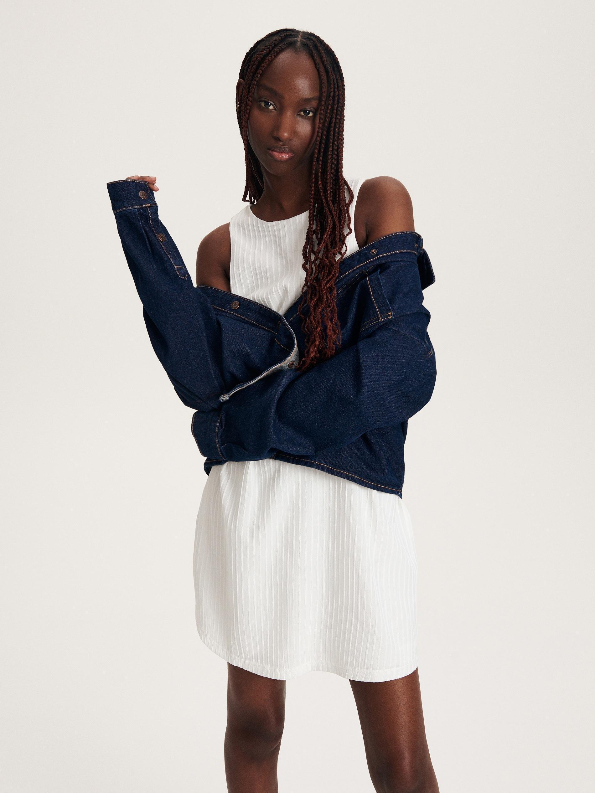 White Trapezoid Mini Dress, , large image number 0