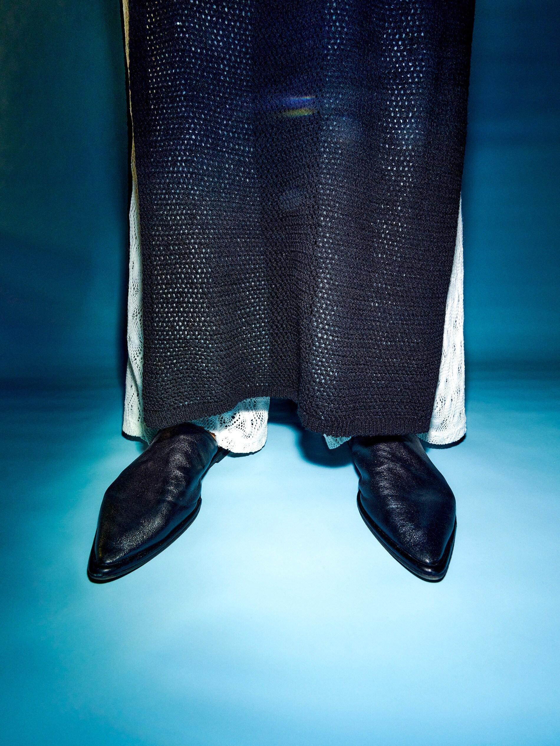 Black Leather mule sliders, , large image number 1