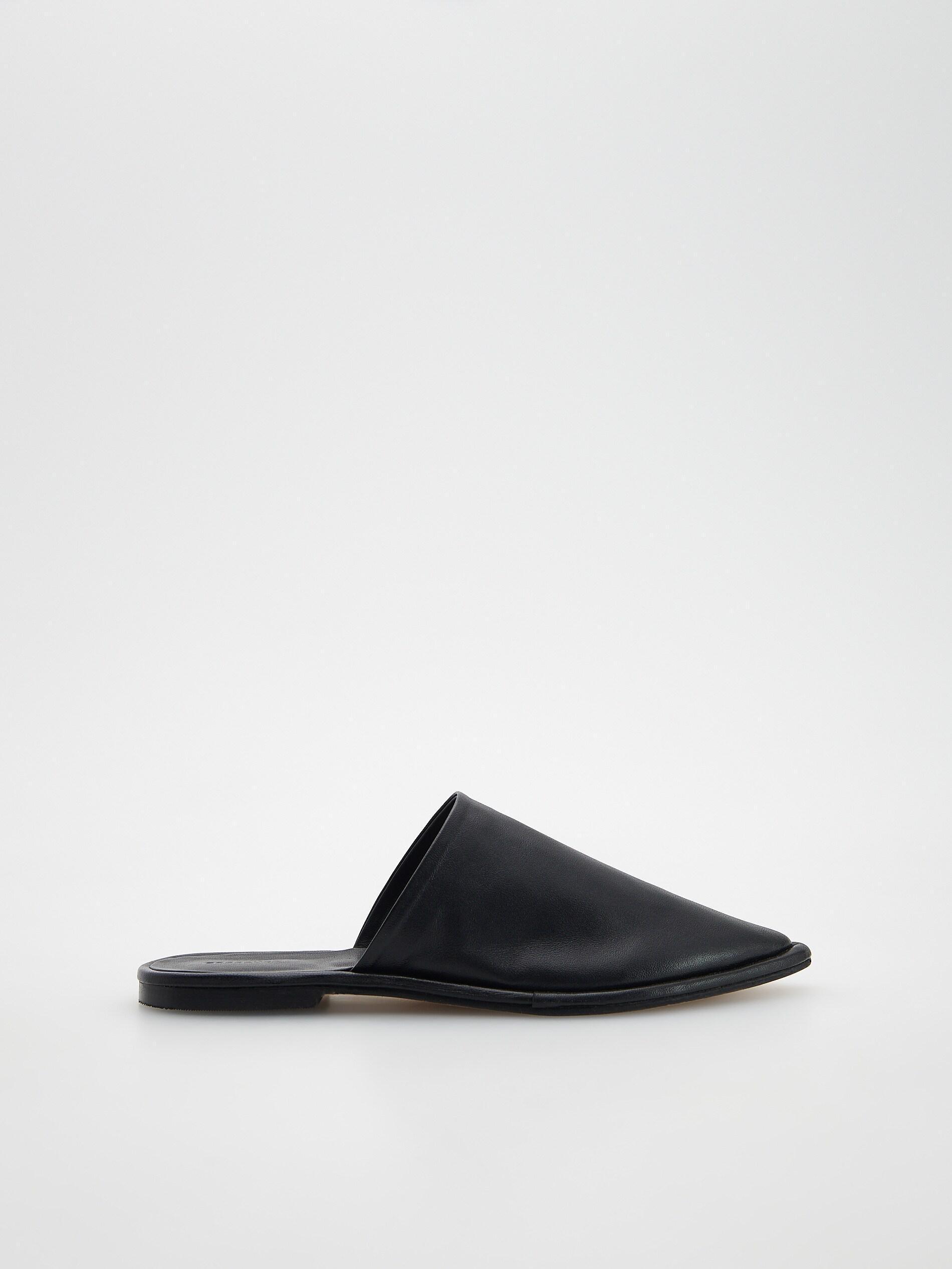 Black Leather mule sliders, , large image number 2