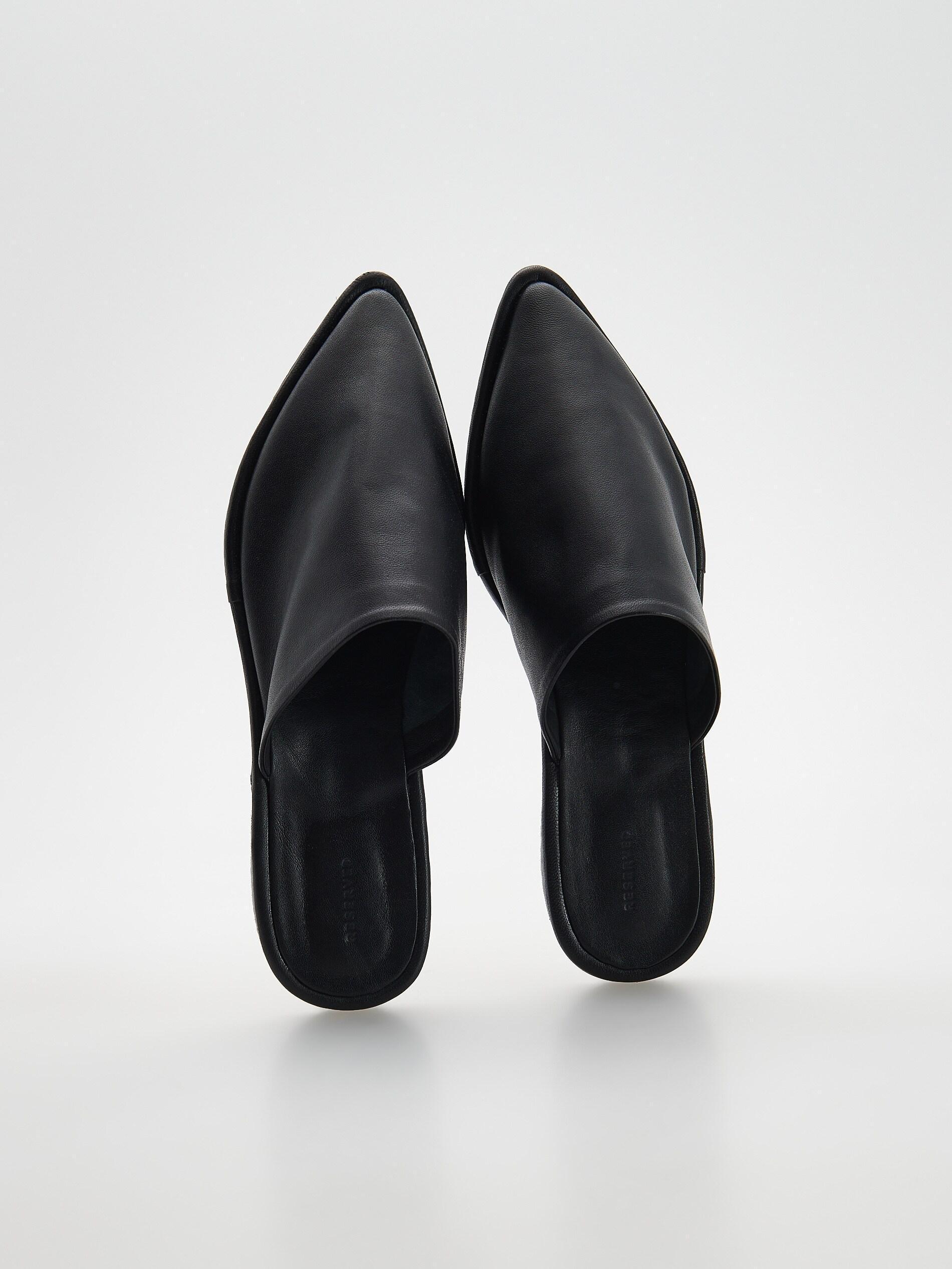Black Leather mule sliders, , large image number 3