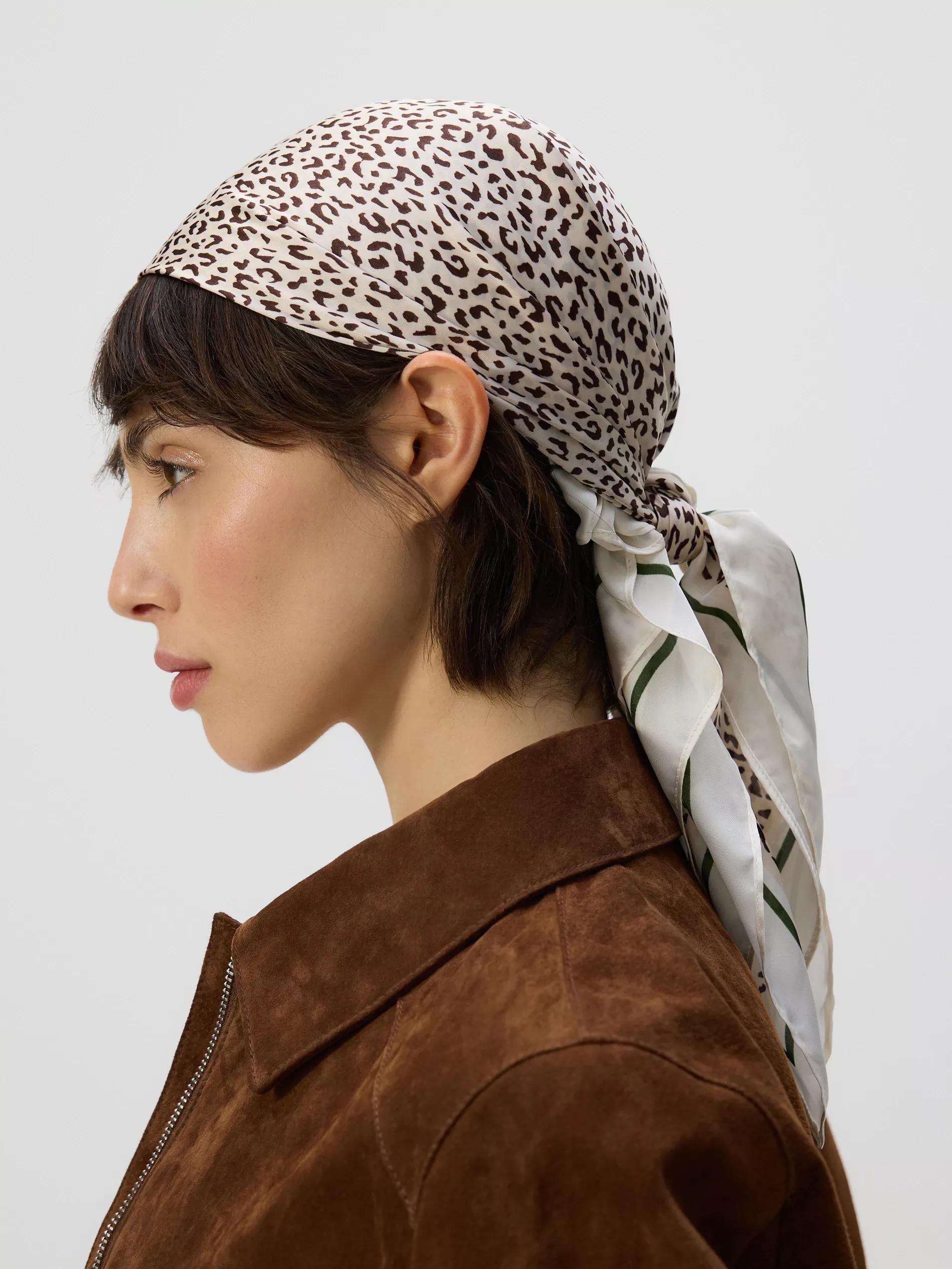 White Patterned Scarf, White, large image number 0