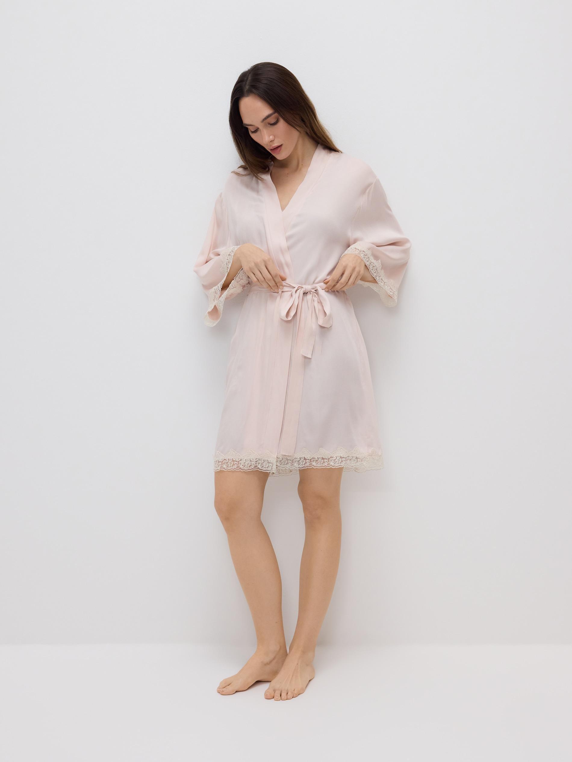 Beige Robe With Lace, Ivory, large image number 0