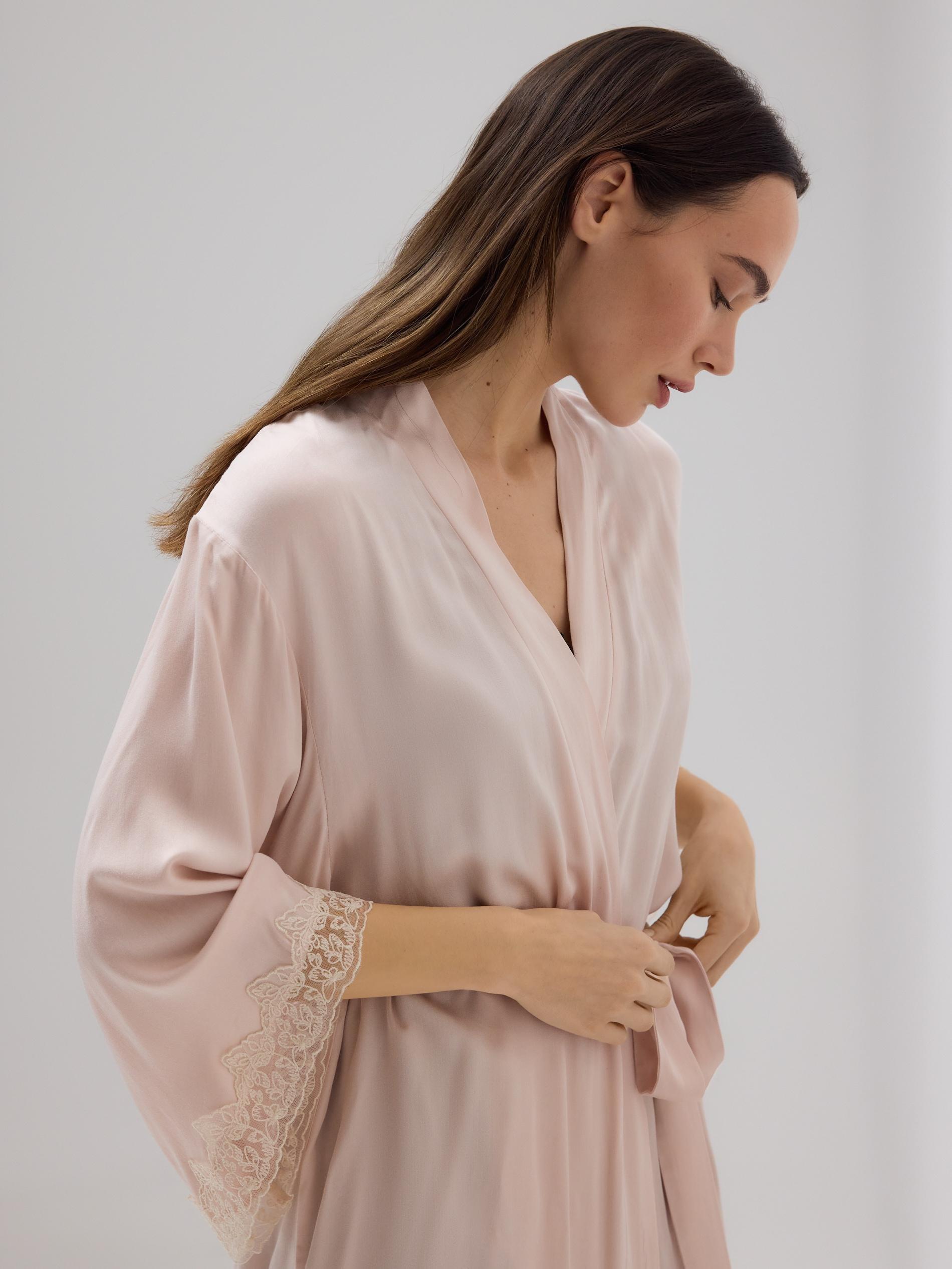 Beige Robe With Lace, Ivory, large image number 1