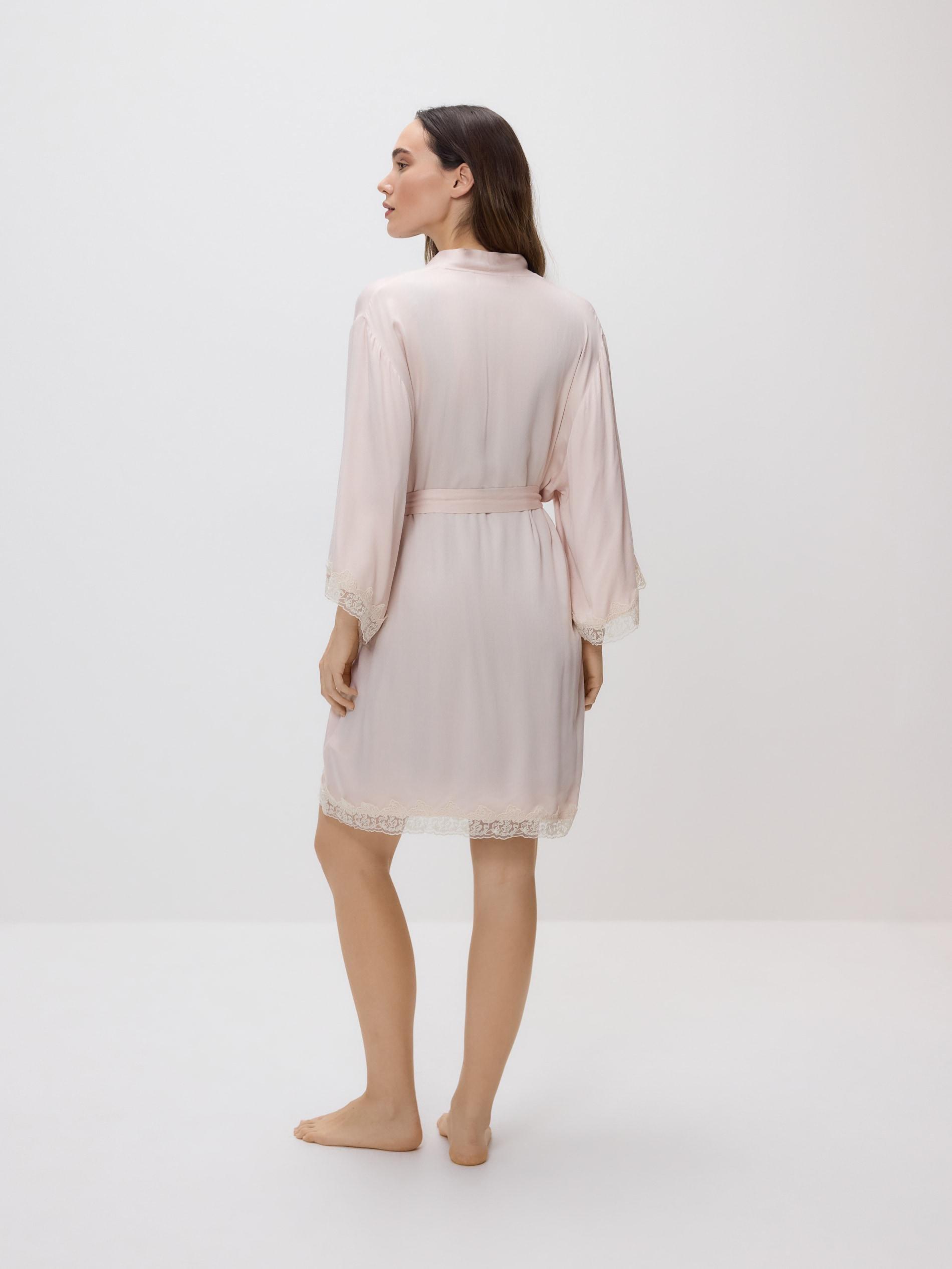 Beige Robe With Lace, Ivory, medium