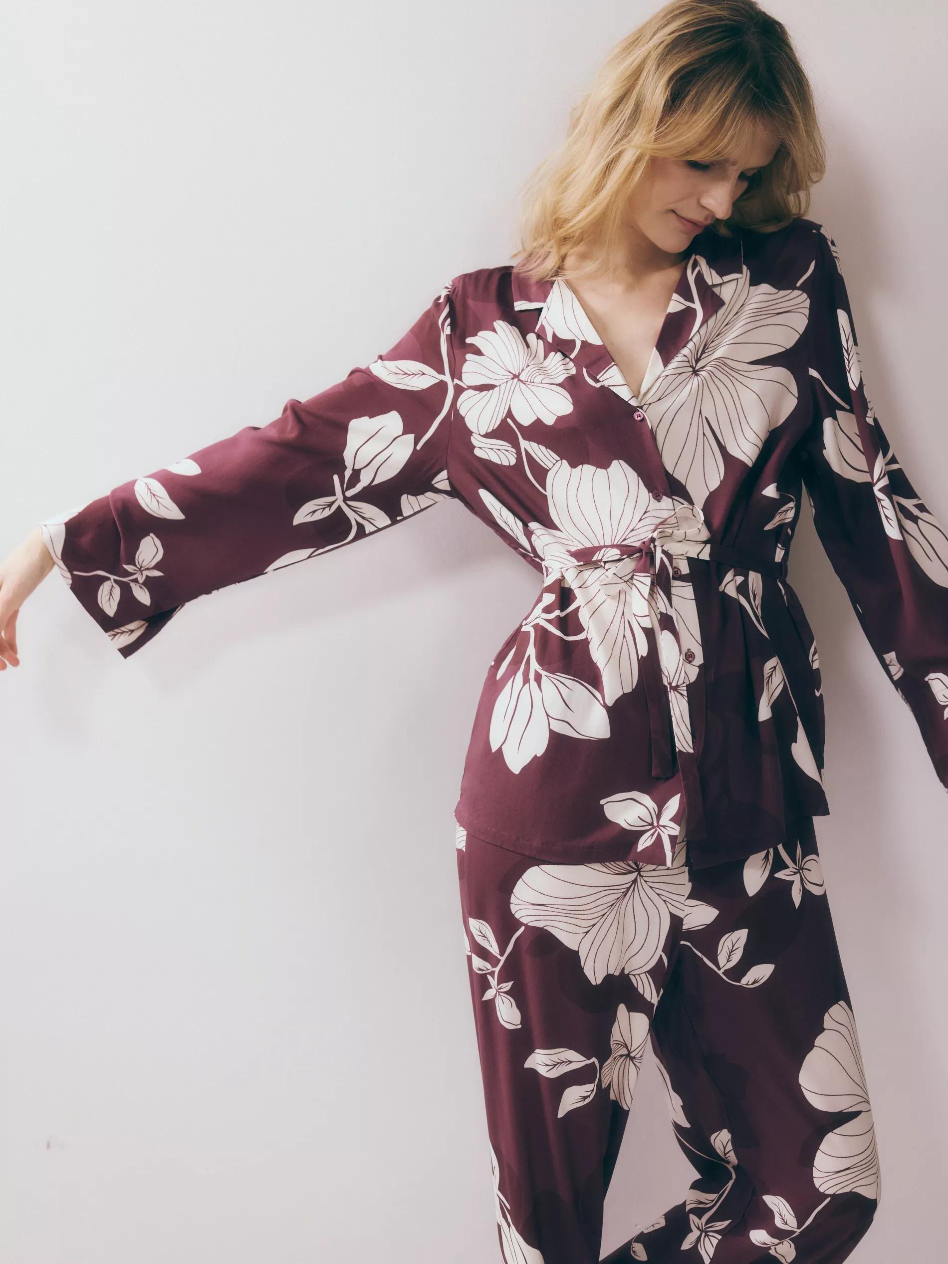 Mahogany Two Piece Viscose Pyjama Set, Burgundy, large image number 0